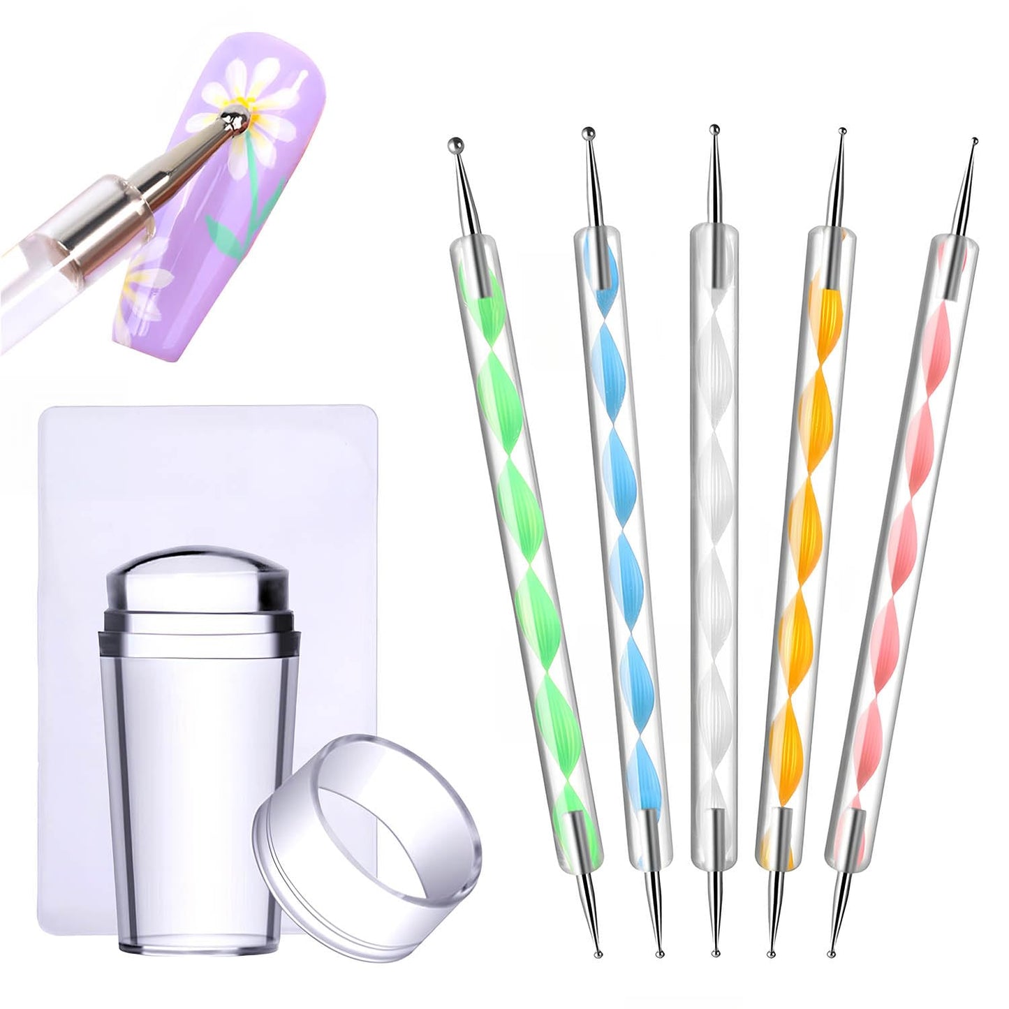 7 Pcs Silicone Nail Stamper Set,French Tip Tool for DIY together,Home Manicure Starter Tool Salon
