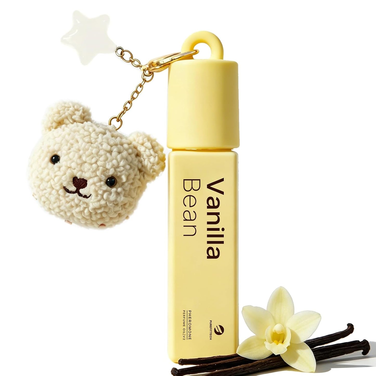 Pheromone Perfume for Women - Rose Cashmere Lychee Scent | Travel-Size Roll-On with Kawaii Bear Keychain, 0.34 fl oz (10ml)