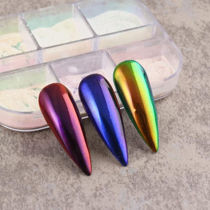 Furimuk 6-Color Mirror Nail Powder Set - Holographic Aurora Pearl Chrome for Nail Art
