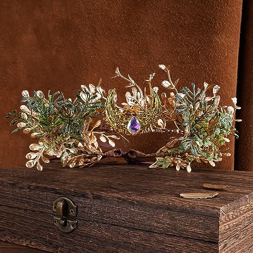 MOSTORY Elf Flower Crown - Gold Green Holcus Lanatus Fairy Headpiece