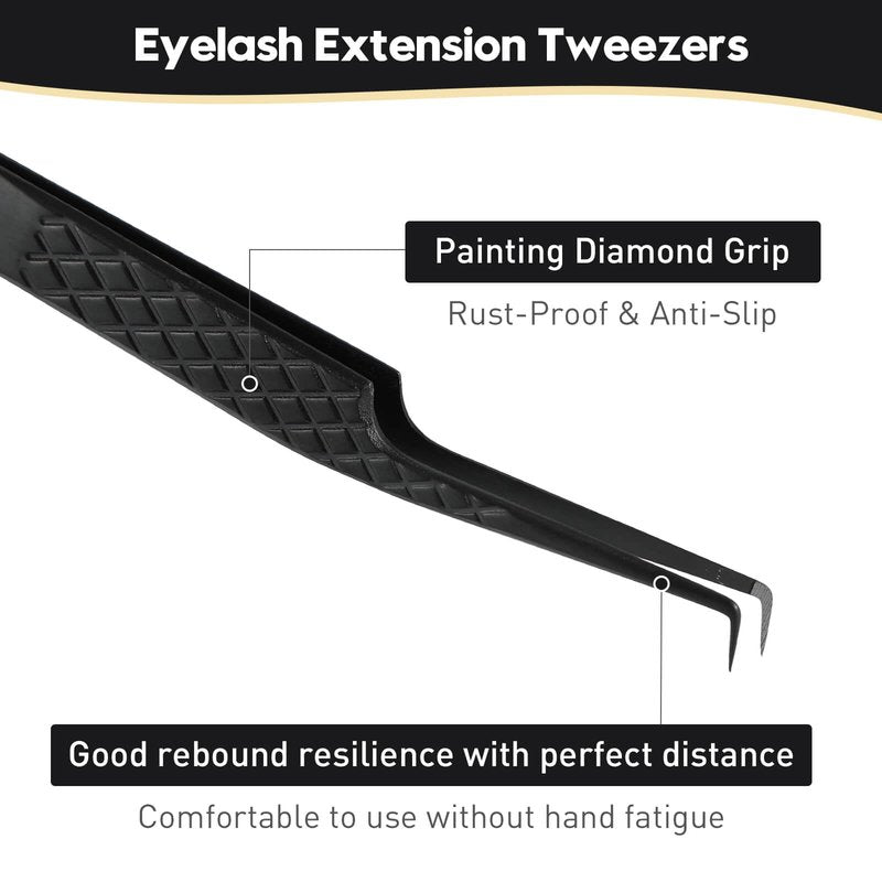 Ms.Queen Fiber Tip Tweezers for Lash Extensions, Precision 90 Degree Eyelash Tweezers for Volume & Classic Lashes,Black