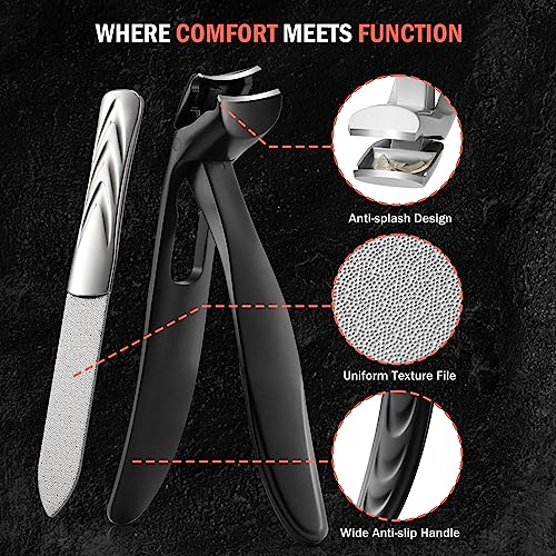 BEZOX Ergonomic Toenail Clippers for Seniors - Thick Nail Cutter with File