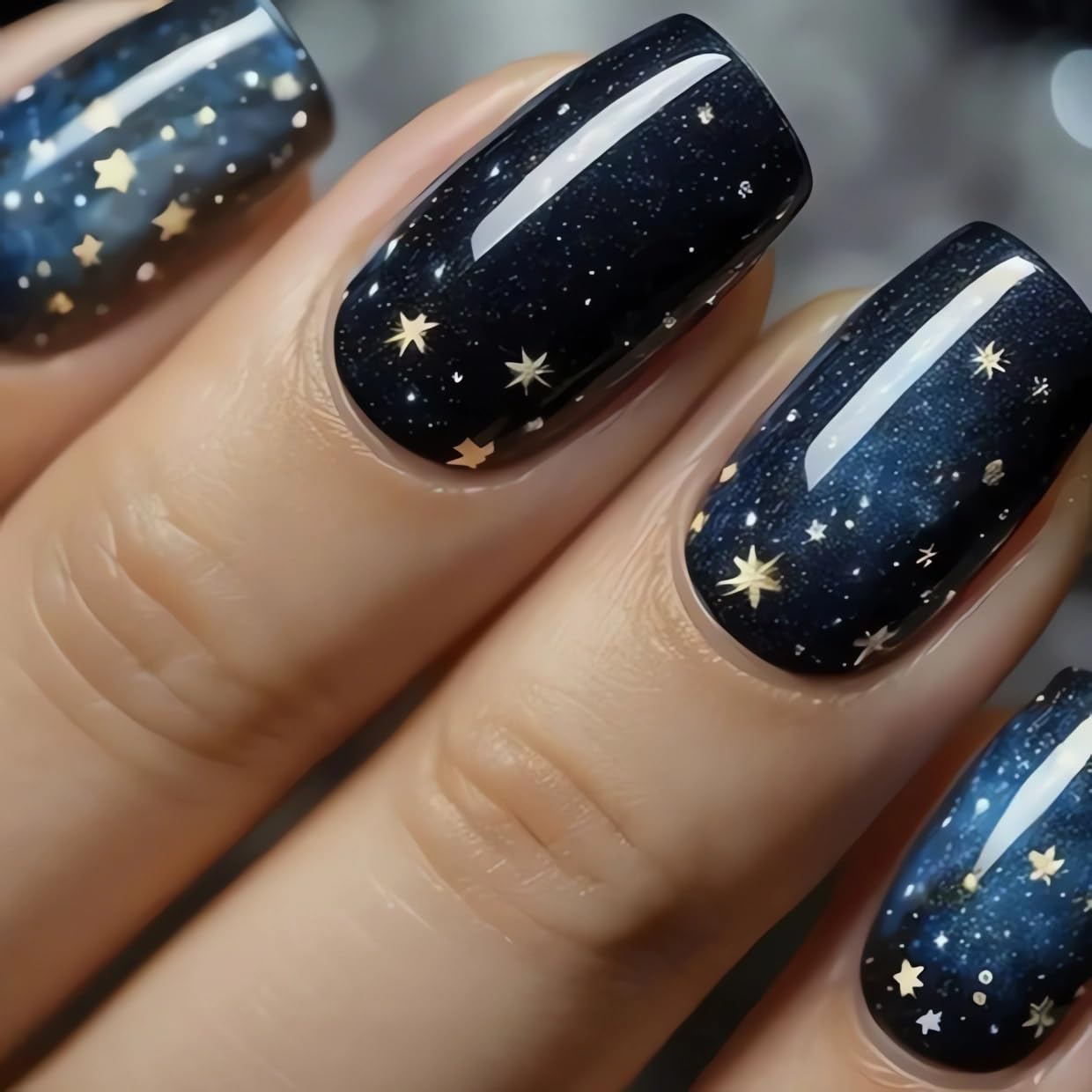 Colorful Gradient Press-On Nails | Medium Coffin Shaped Acrylic Nail Art - 24 Pcs with Rainbow Designs