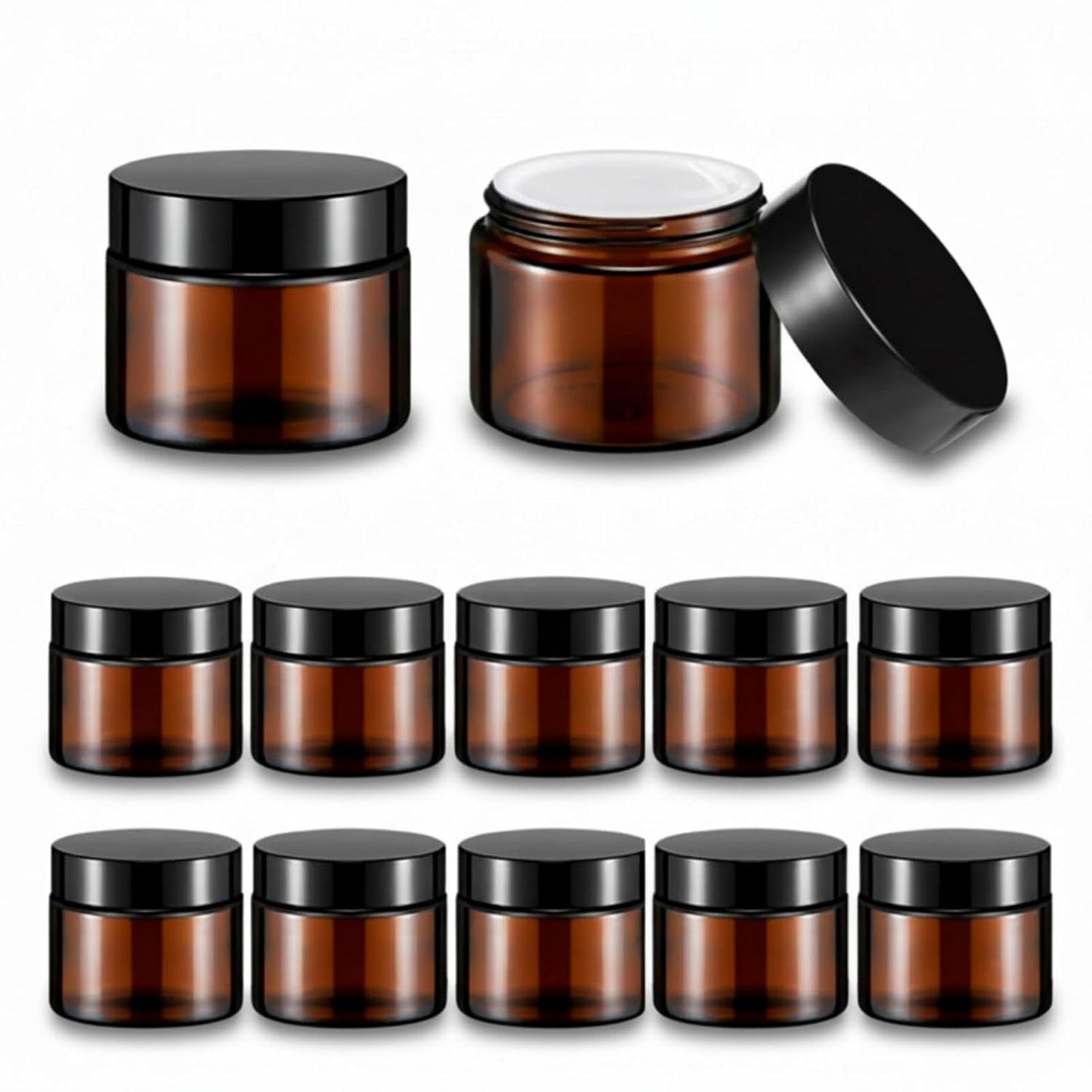 32 Pcs 2 oz Glass Jars - Leakproof Travel Size Cosmetic Containers for Makeup, Creams & DIY (Pea Green)