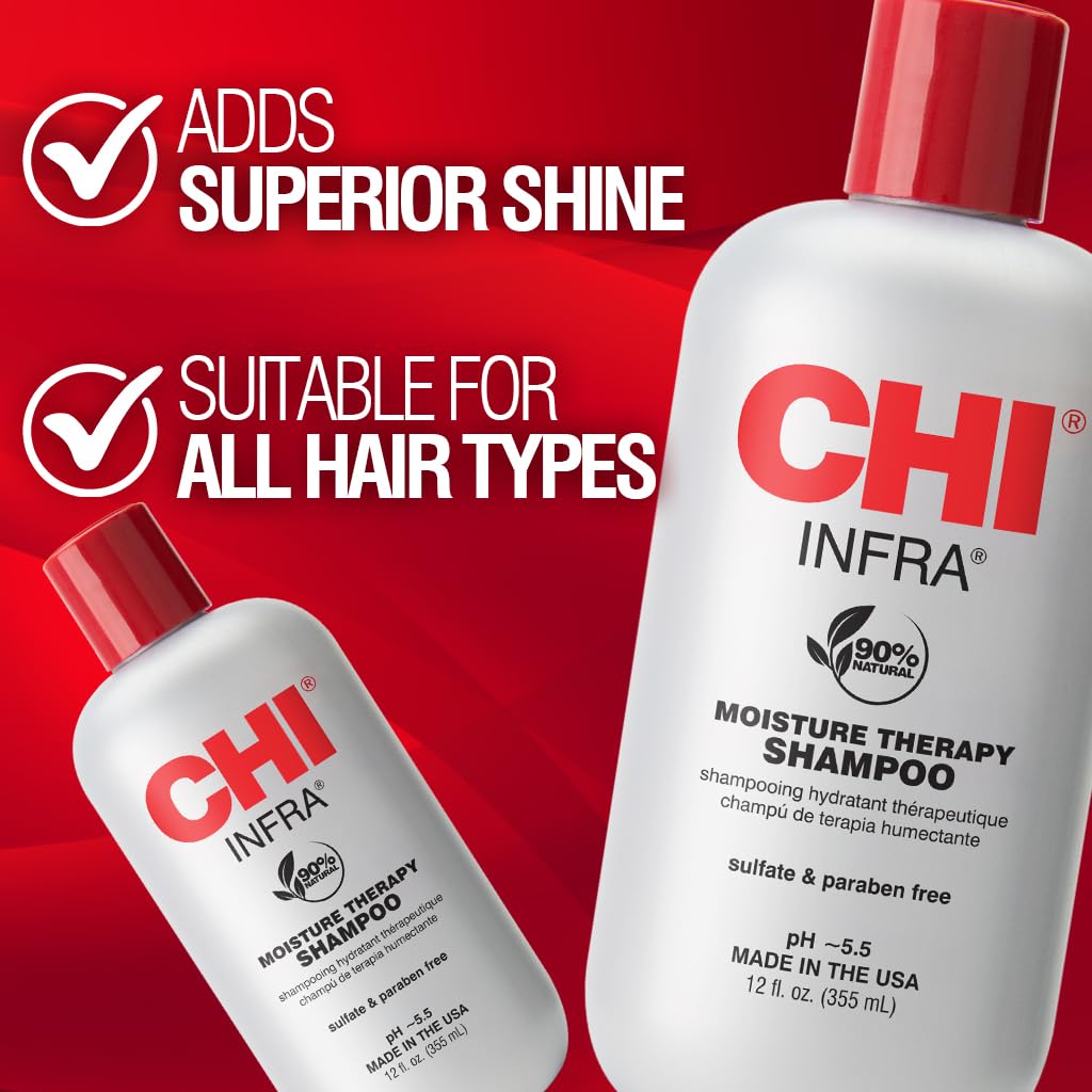 CHI Infra Shampoo, Gently Cleanses Scalp & Hair, Hydrating & Nourishing For All Hair Types, Designed for Heat Damaged Hair, Sulfate, Paraben, & Cruelty-Free, 12 Oz