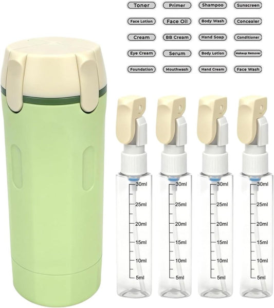 Travel Dispenser Set - 4 Pack 30ML Leak Proof Travel Bottles for Toiletries | Portable Shampoo, Lotion, Conditioner, Cream (Green)