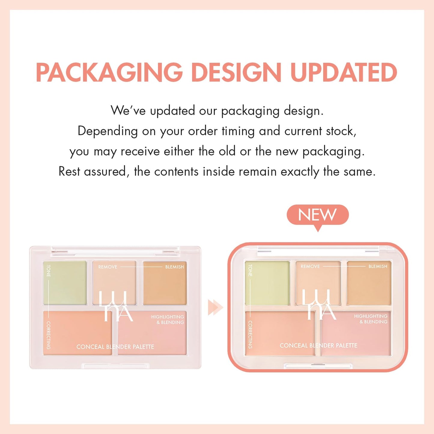 LUNA Conceal Blender Palette 01 - 5-in-1 Color Correcting Concealer | Beige, Green, Vanilla, Medium Peach, Pure Bright