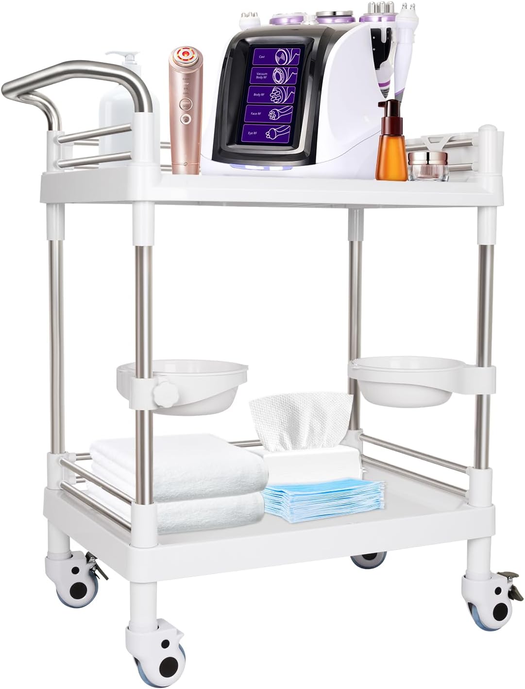 Medical Mobile Trolley Cart - Heavy Duty 2-Shelf Utility Cart | 220 LBS Max Load, Rolling Design for Beauty & Healthcare