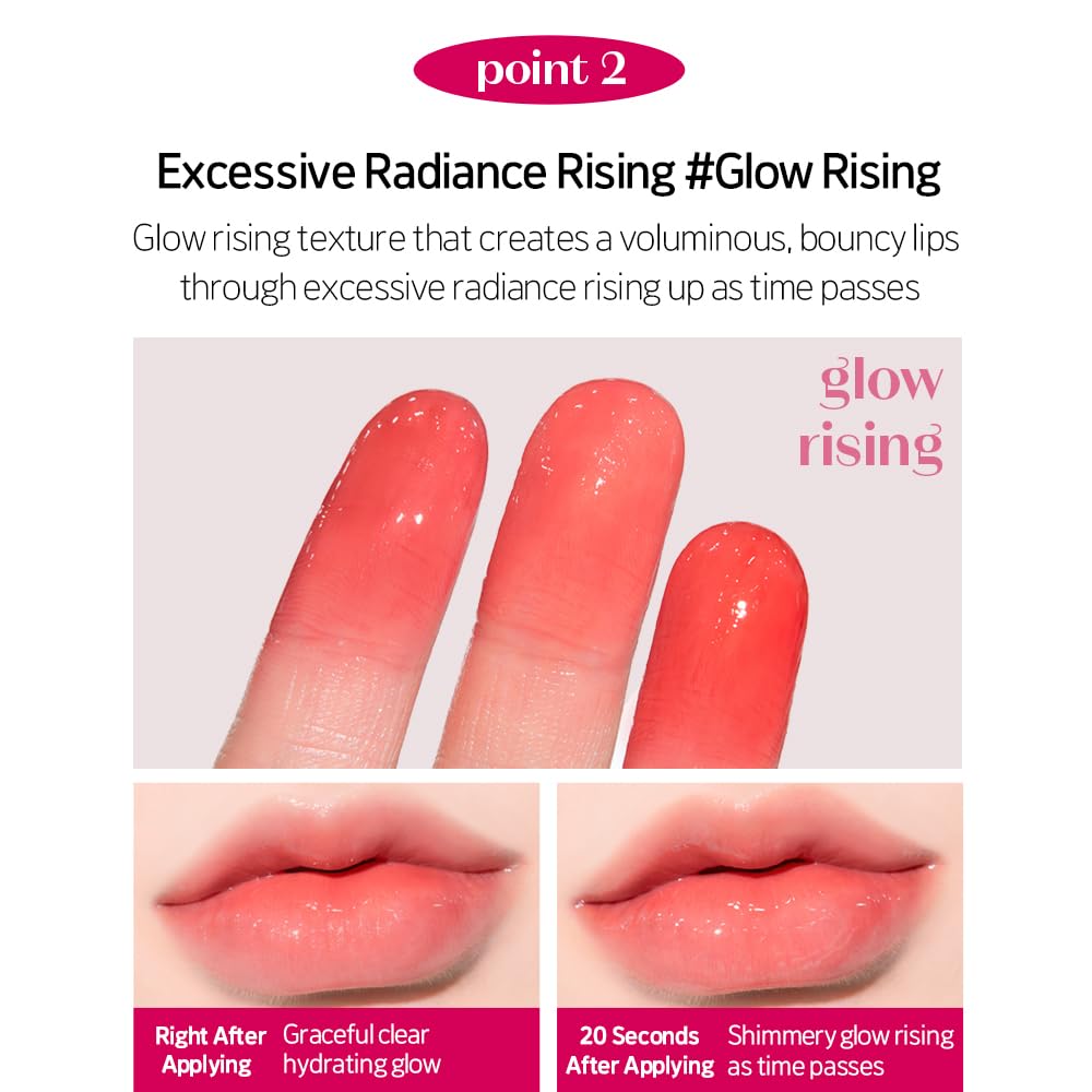 ETUDE Over Glowy Lip Stain Tint - Non-Sticky Vegan Lip Tint for Moisturized, Long-Lasting Color | Black Cat Rose Jelly
