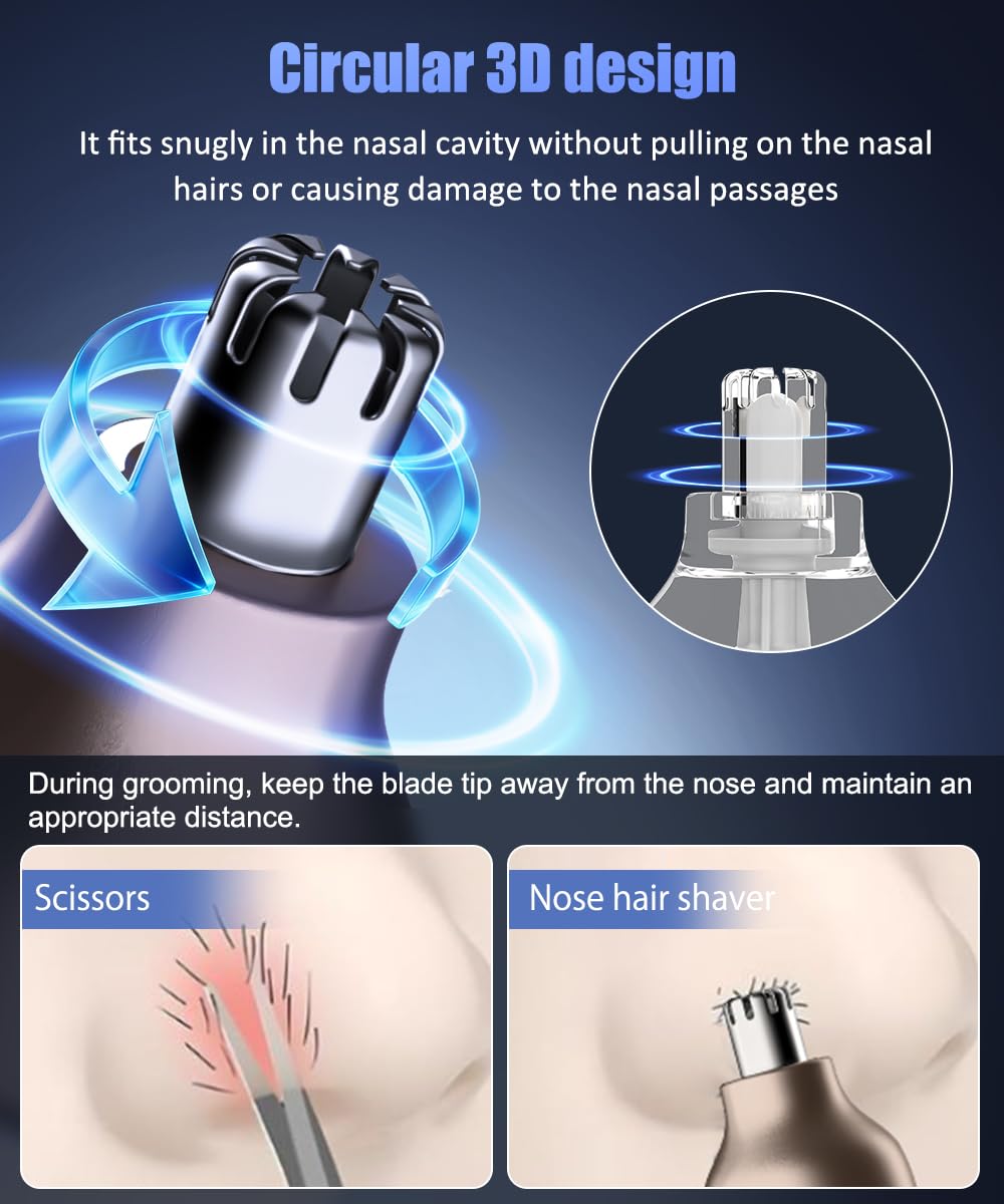 Nose Hair Trimmer for Men & Women, 2 in 1 Electric Nose and Ear Hair Trimmers Ear & Eyebrow Grooming Kit Face Clipper with Powerful Motor and Dual-Edge Blades Waterproof, Portable Travel Size (Blue)