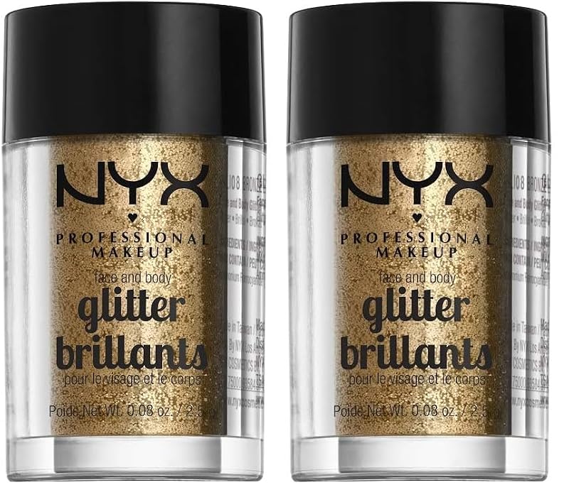 NYX Professional Makeup Face & Body Glitter, Bronze - 0.08 oz (Pack of 2)