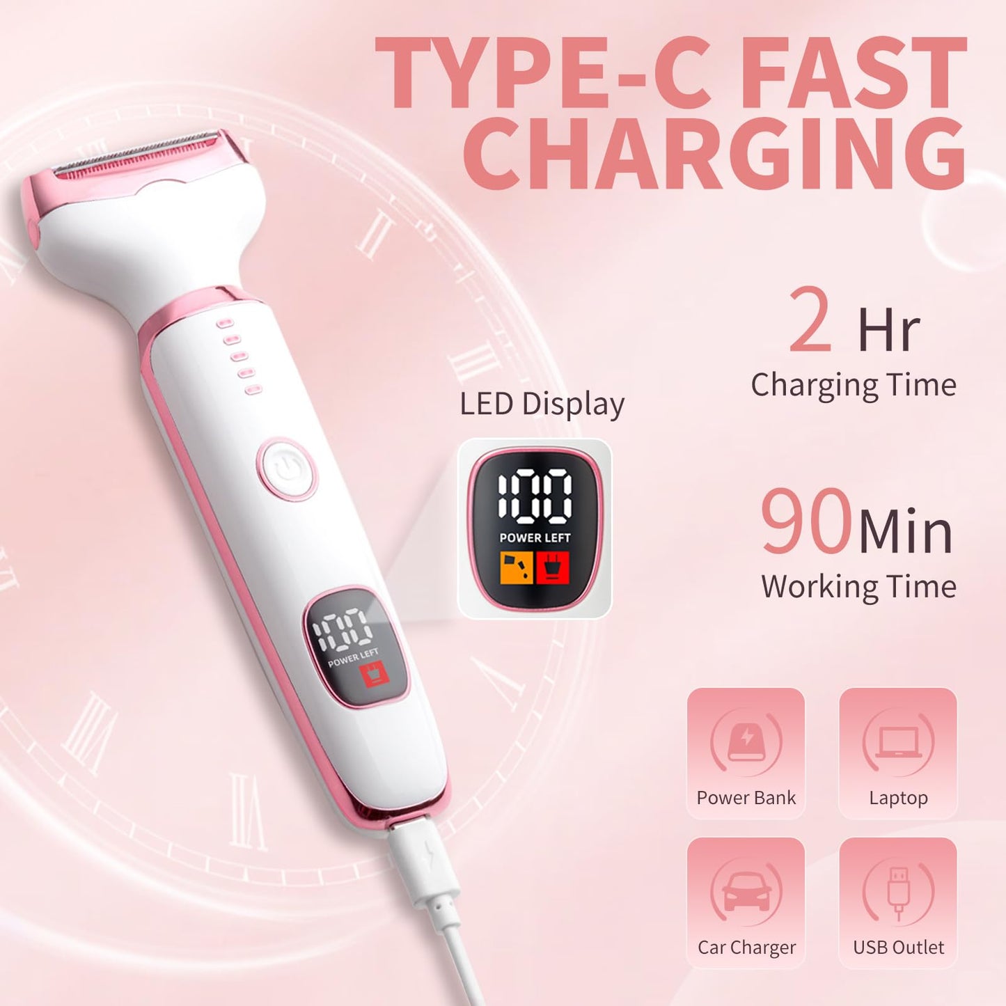 RUIM 5-in-1 Women's Electric Shaver & Hair Trimmer Kit - for Legs, Underarms, Bikini Line, Face & Body, Painless Cordless Wet/Dry Razor, Waterproof & USB Rechargeable for Women Grooming