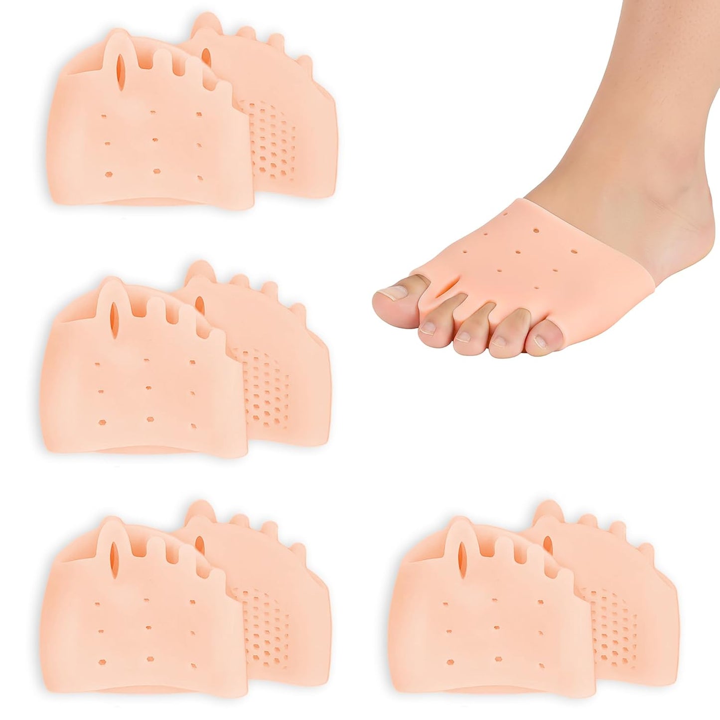 Silicone Toe Separators - Breathable Soft Gel Spacers for Overlapping Toes | 4 Pairs (Yellow)