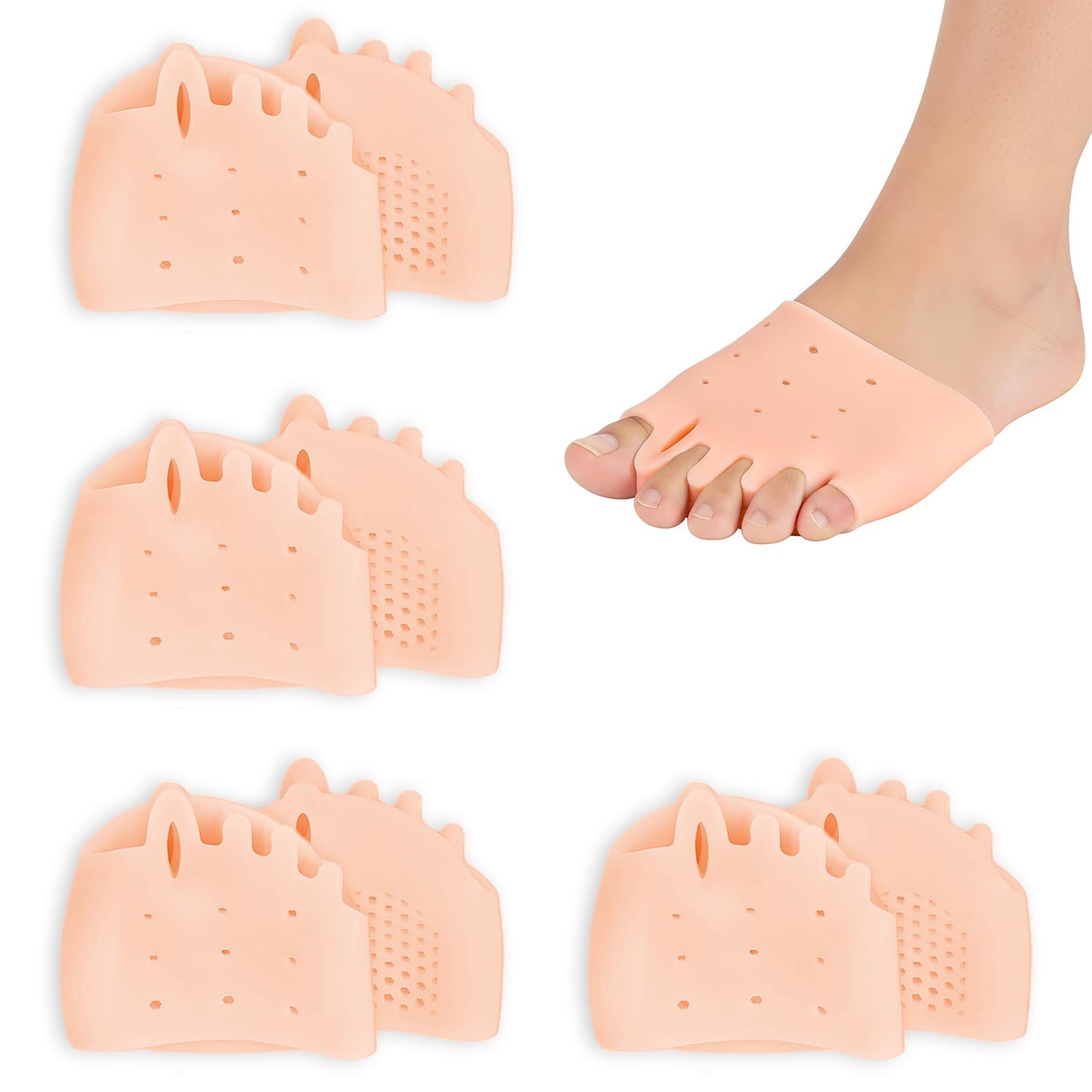 4 Pairs Silicone Toe Separators for Women Breathable Soft Gel Toe Spacers, Overlapping Toes Corrector, Gel Ball of Foot Cushions, Toe Straightener for Women and Men (Yellow)
