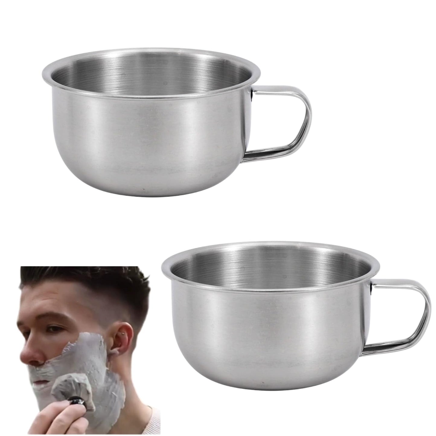 shjaywmda 2Pcs Shaving Lather Bowl Premium Stainless Steel Grooming Mug Shaving Bowl Cup with Handle for Beard Care and Traditional Grooming Rituals