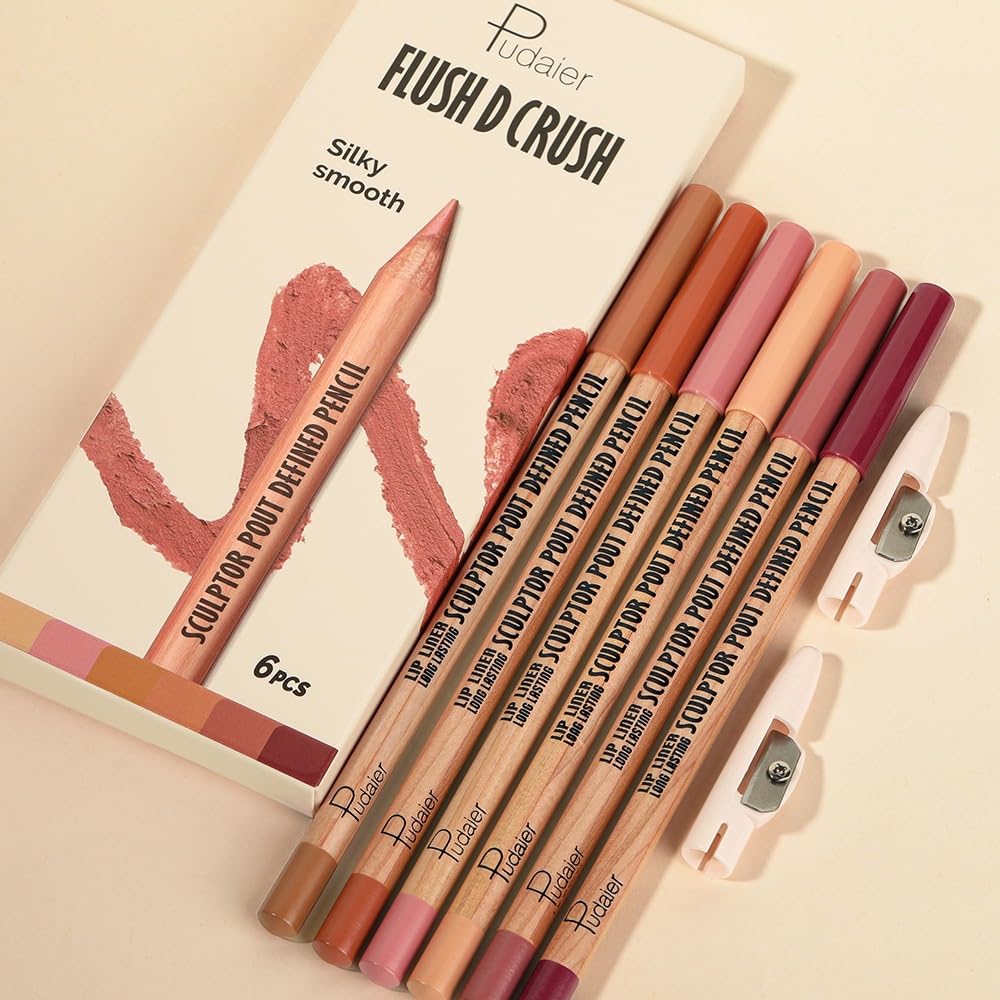6Pcs Rosy Nude Harmony Lip Liner Set - Long-Lasting Creamy Formula for Soft Pink, Rose & Mauve Looks | Smudge-Proof Definition