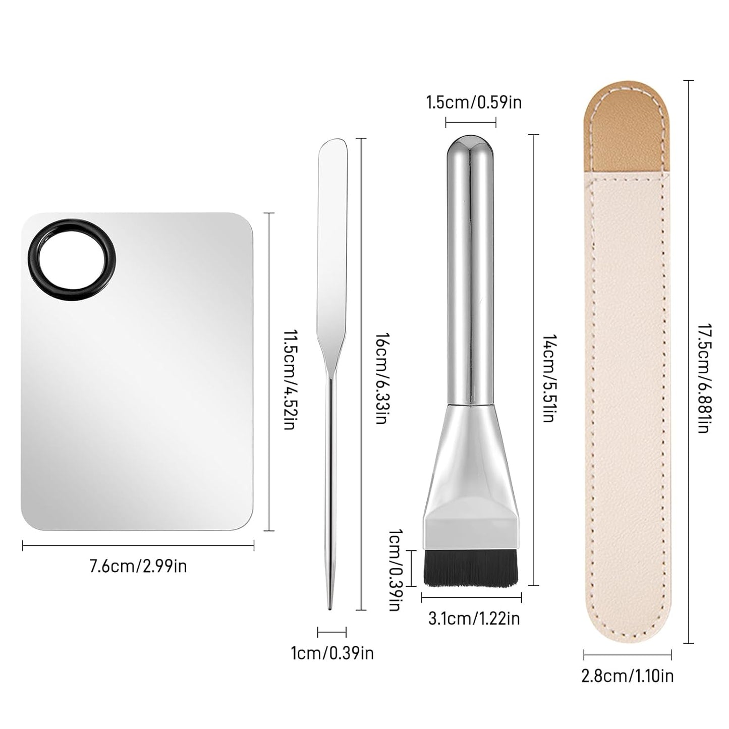 Makeup Mixing Palette - Stainless Steel Tray with Foundation Brush & Korean Spatula | Ideal for Liquid Makeup & Nail Art