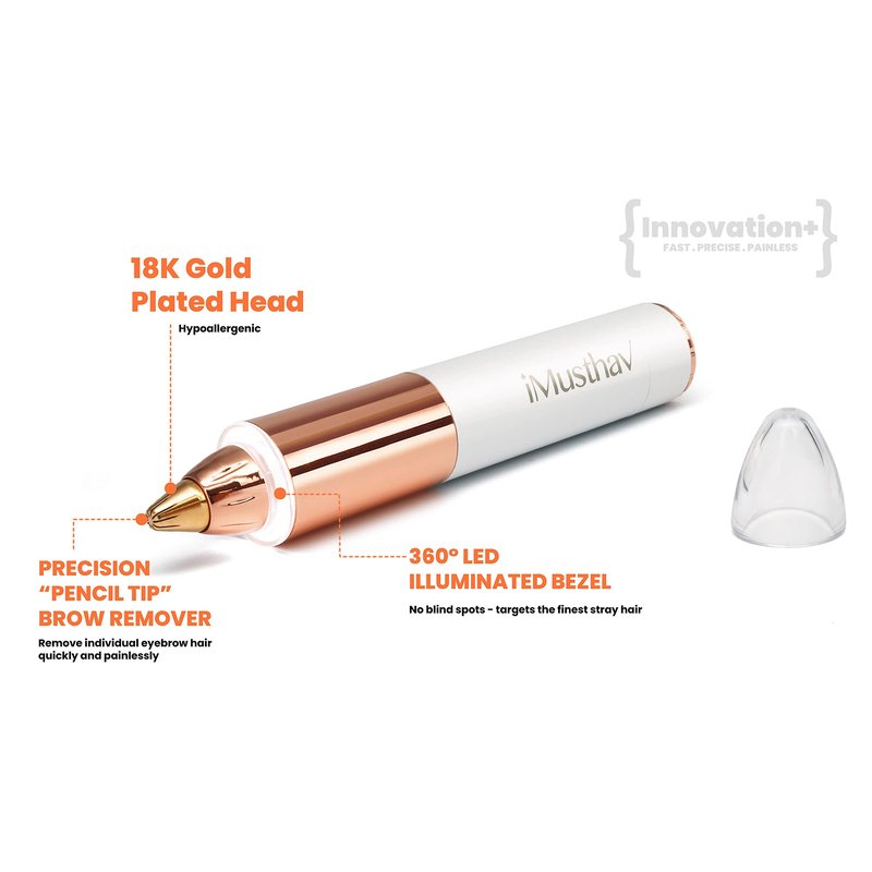 iMusthav Eyebrow Trimmer for Women, Precise & Painless Eyebrow Razor with LED Light, Electric Facial Hair Remover for Flawless Brows, Lip & Face, Battery Operated, Travel-Friendly, Gold-Plated Design