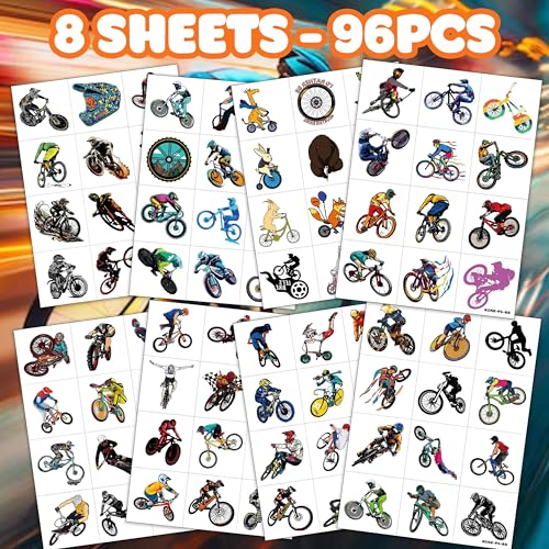 96 Pack Bike Temporary Tattoos for Kids and Adults - Party Favors & Decorations