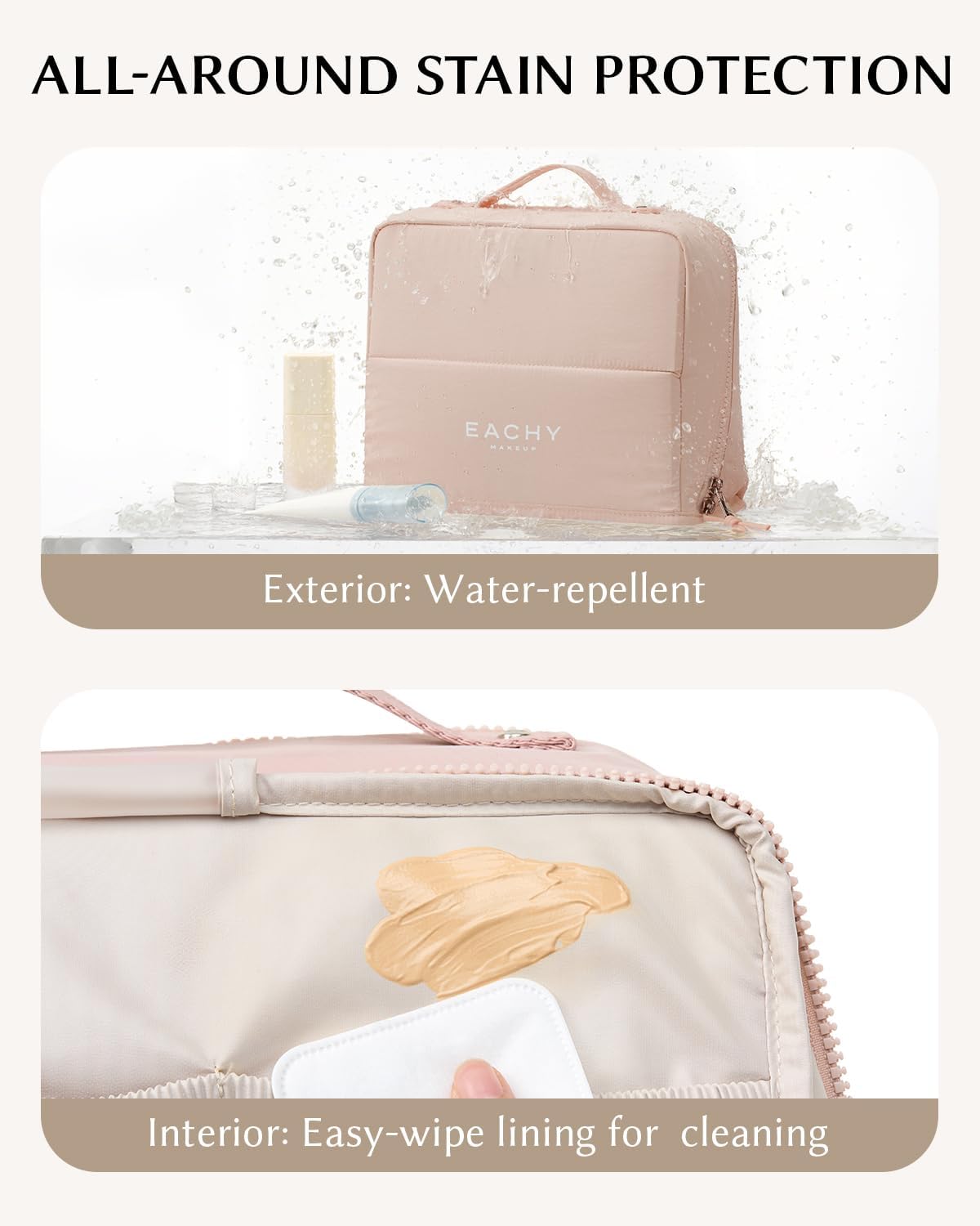 Large Waterproof Makeup Bag - Standing Cosmetic Organizer with Phone Holder & Detachable Dividers | Wipe-Clean Brush Pouch for Women