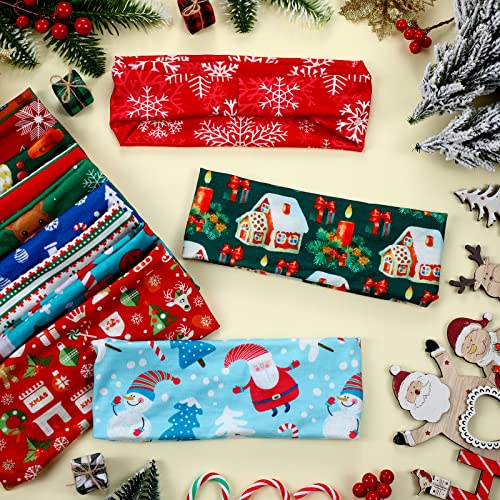 Jutom 12 Pcs Christmas Twisted Turban Headbands, Festive Elastic Hair Wraps