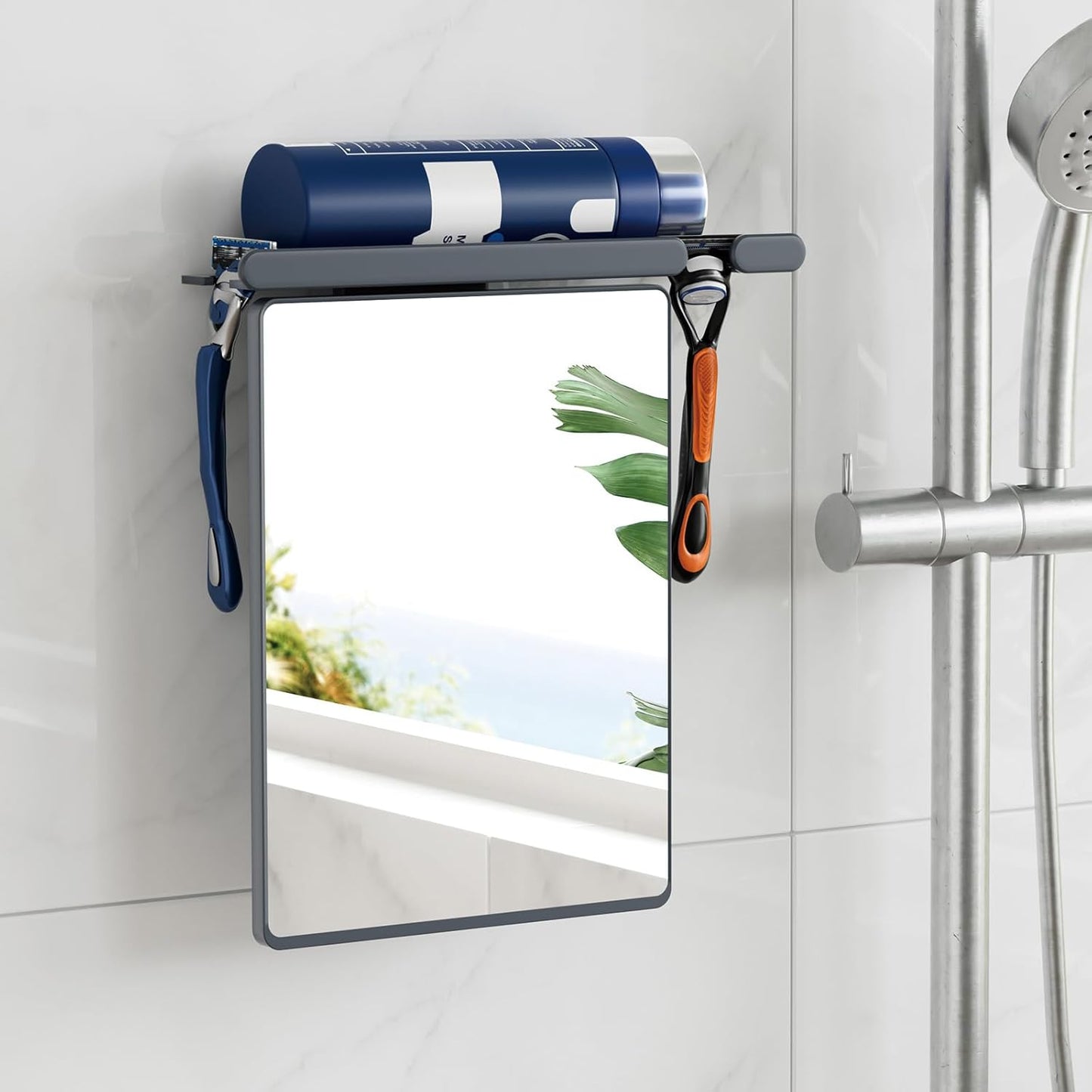 Fogless Shower Mirror for Shaving - Anti-Fog, Shatterproof & Waterproof | Wall Mounted with Razor Holder (Grey)