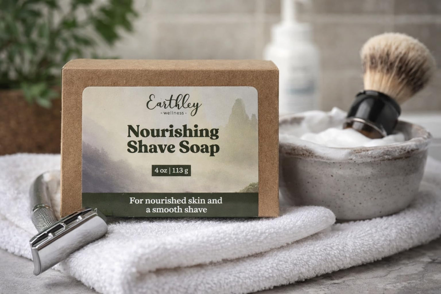 Earthley Wellness Nourishing Shave Soap, Natural Shaving Bar with Avocado Oil, Shea Butter & French Green Clay, Moisturizing Shave for Sensitive Skin, Legs & Face, Clean Ingredients
