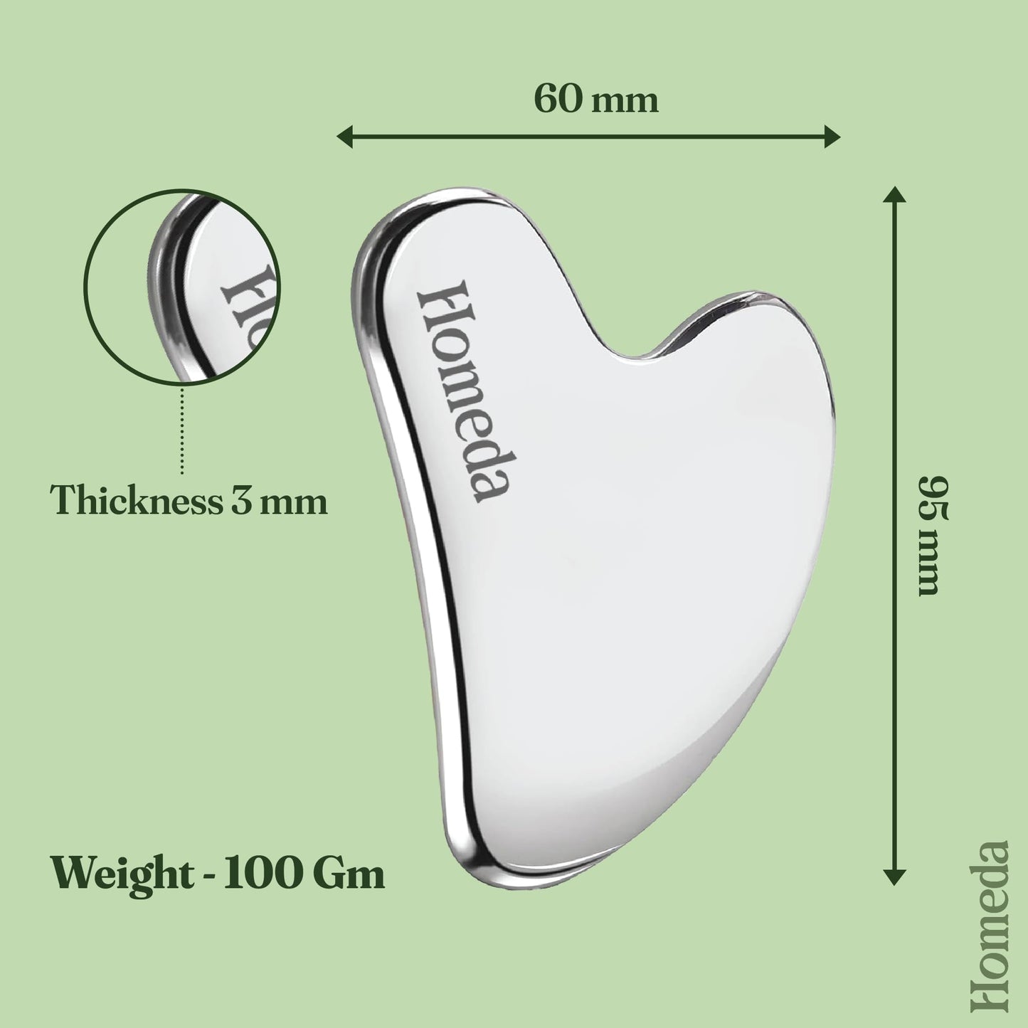 Homeda Stainless Steel Gua Sha Facial Tools, Lymphatic Drainage Massager, Metal Guasha for face | Washa, Gusha, Guacha Face Sculpting Jawline Shaper | Body Eyes Neck Massager Gift for Men Women