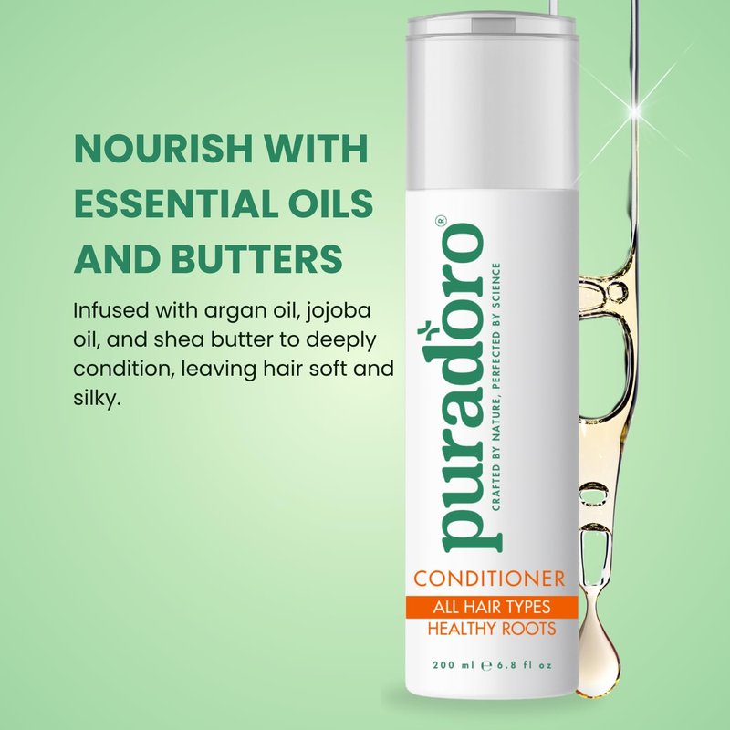 Puradoro Conditioner for All Hair Types & Healthy Roots – Hydrates & Strengthens with Argan, Jojoba & Keratin, Infused with Shea Butter & Aloe Vera