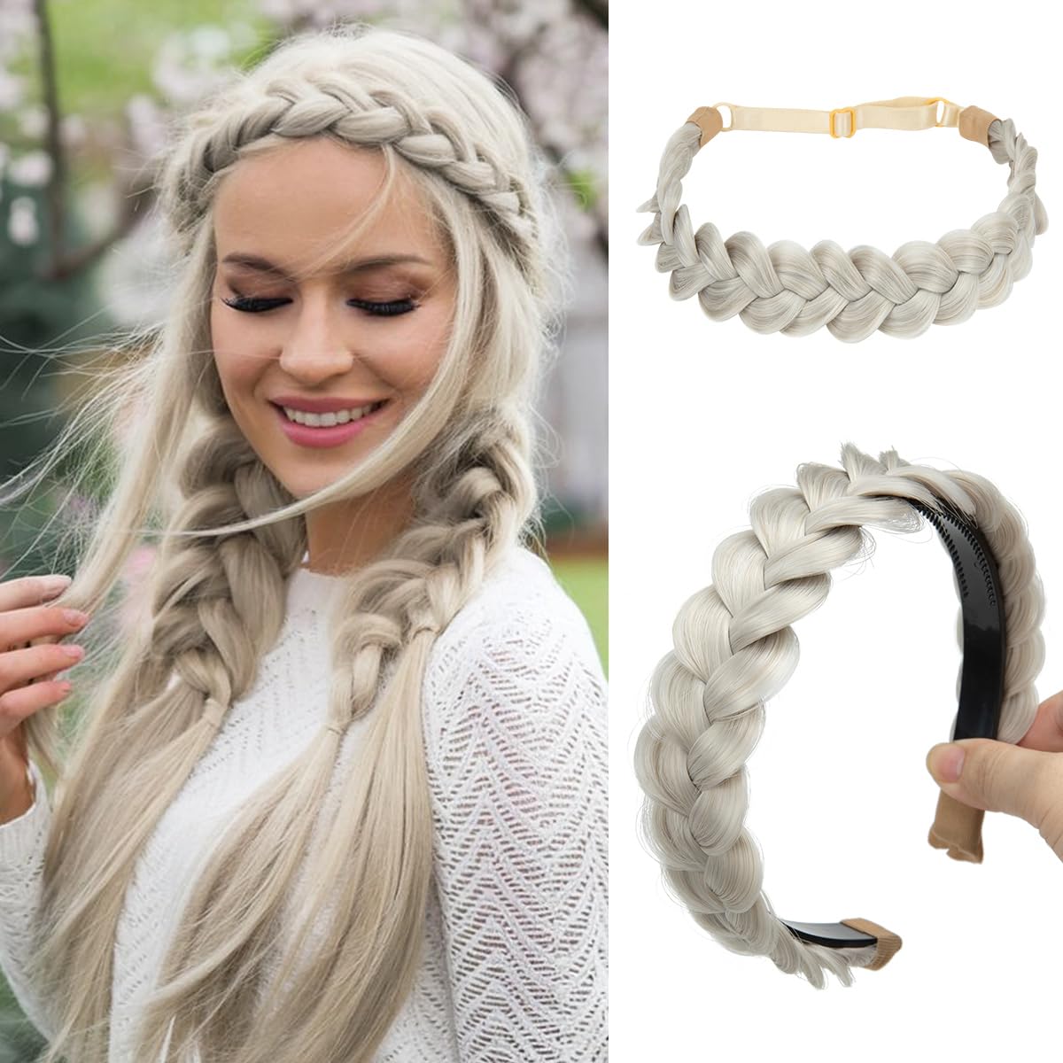 Braided Headbands for Women - Handmade Synthetic Hair Hoops | Sahara Beige 2-Pack