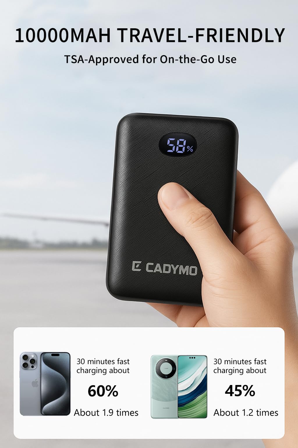 cadymo Heated Vest Battery Pack 7.4V/5V 10000mAh, Ultra-Light Battery Pack with LED Display, DC/USB-A/Type-C PD Output, Compatible with ORORO Venustas Heated Jackets, Vests & Gloves