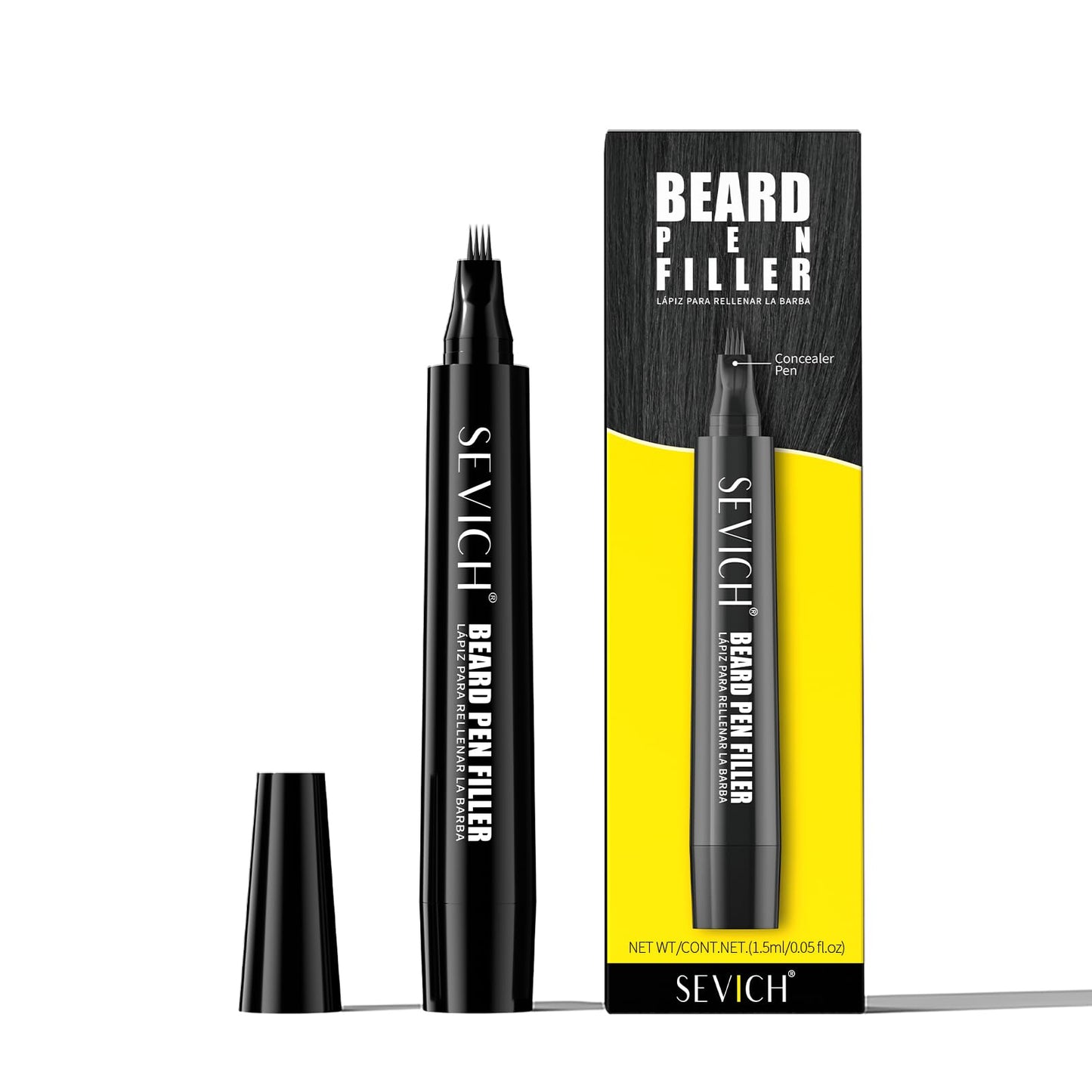 SEVICH Beard Pencil Filler for Men Black,Unique 4-Tip Beard Pen Resistant,Instantly Fills Sparse Areas & Covers Gaps,Waterproof & Sweat-Resistant,Natural Effects