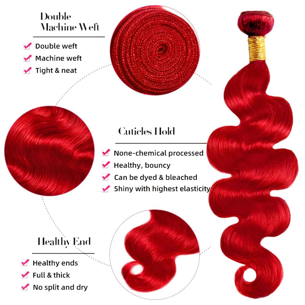 Red Bundles Human Hair Burgundy Body Wave Bundles Human Hair Unprocessed Virgin Hair Extensions 12 14 16 Inch Red Body Wave Bundle