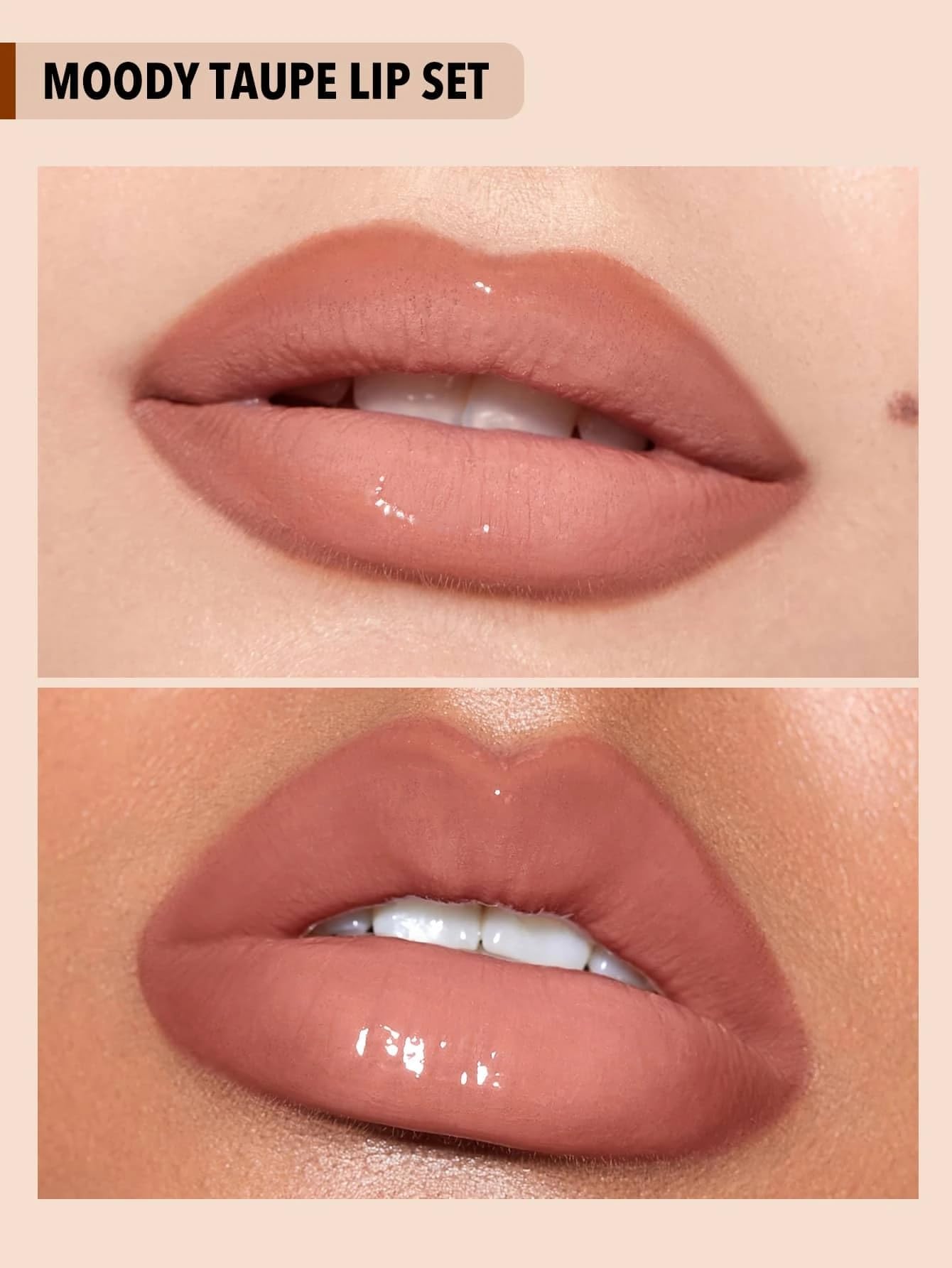 SHEGLAM Soft 90'S Glam 3-In-1 Lip Liner Moisturizing Plant Extracts Long Lasting Liquid Lipstick Plumping Lip Gloss Makeup Set - Moody Taupe