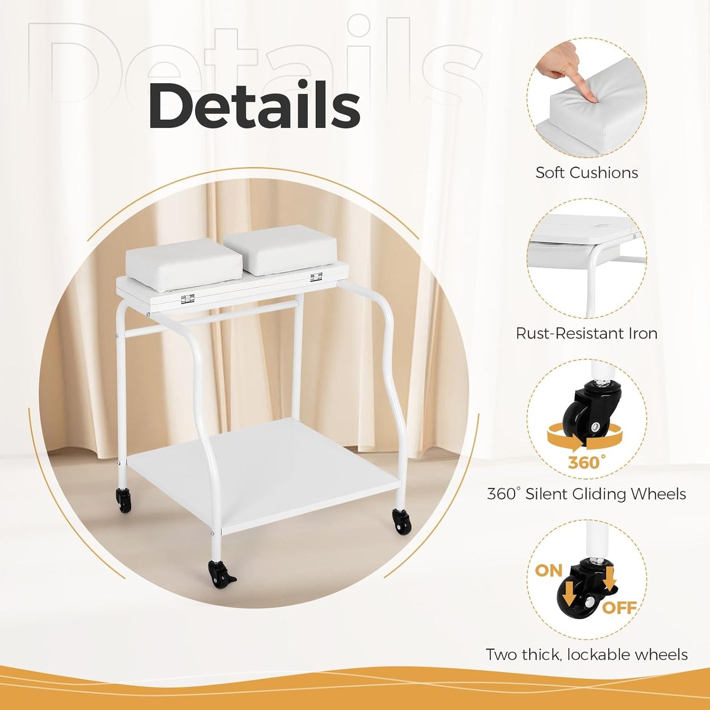 Pedicure Foot Rest - Salon Nail Rolling Cart for Home & Beauty Salon Use