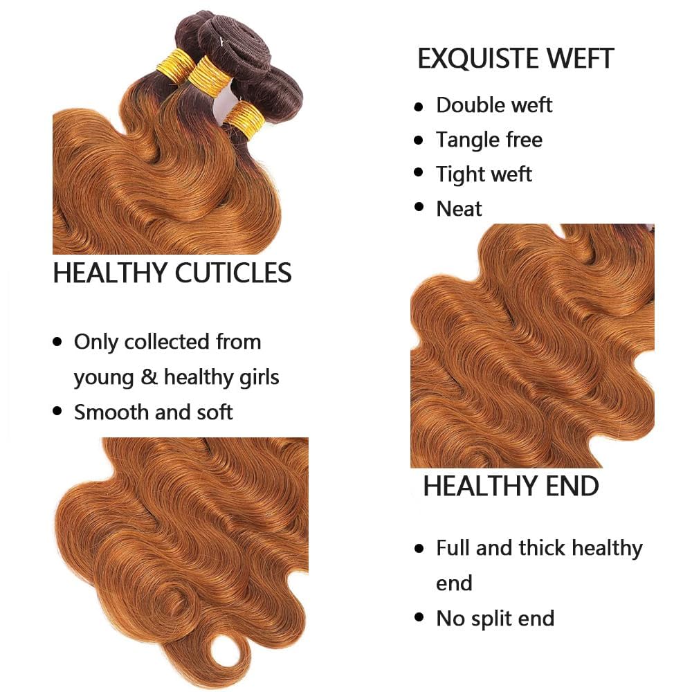 Brown Human Hair Bundles Light Brown Bundles Human Hair 12 14 16 inch Ombre Body Wave Bundle #4 Color Bundle T4/30 Color