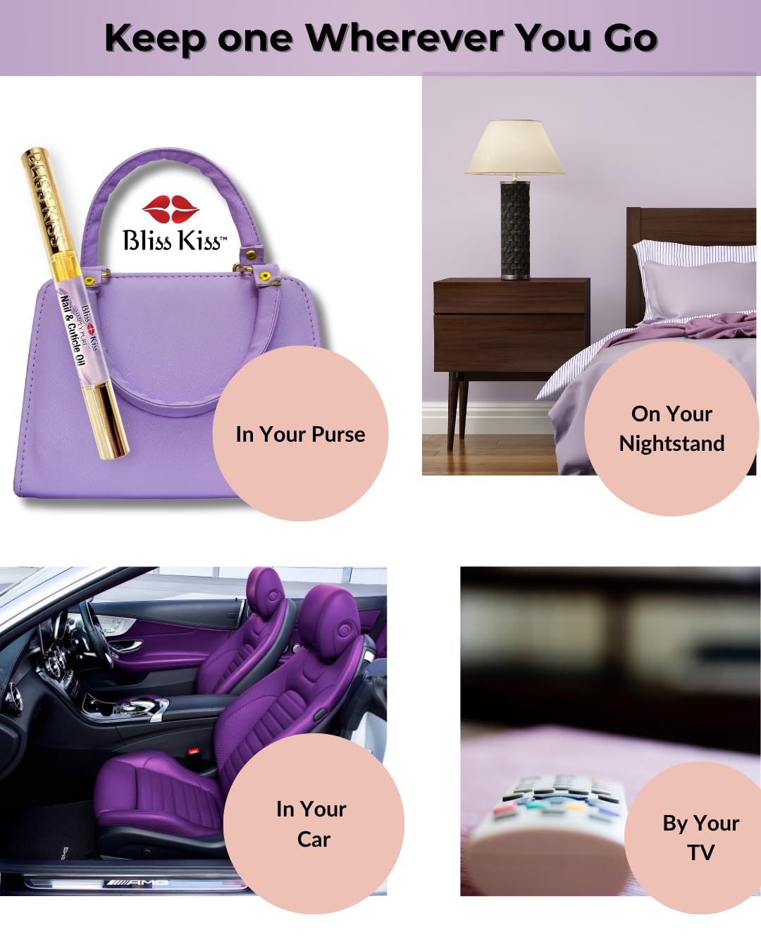 Bliss Kiss Nail Oil Cuticle Pen - Lavender Vanilla with Vitamin E & Jojoba | Nail Strengthener for Brittle Nails