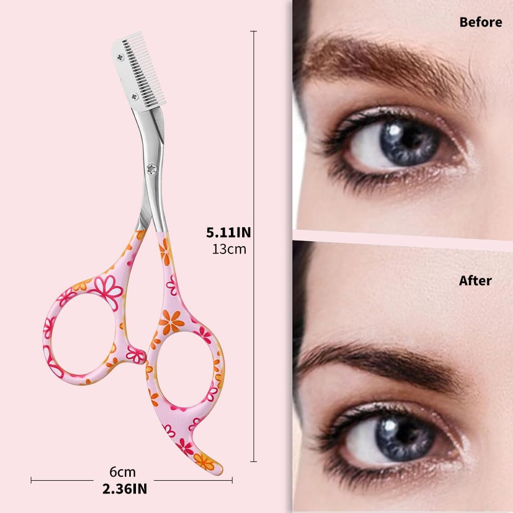 Eyebrow Trimmer Kit - Professional Precision Stainless Steel Scissors with Comb | Perfect for Men & Women (Pink)