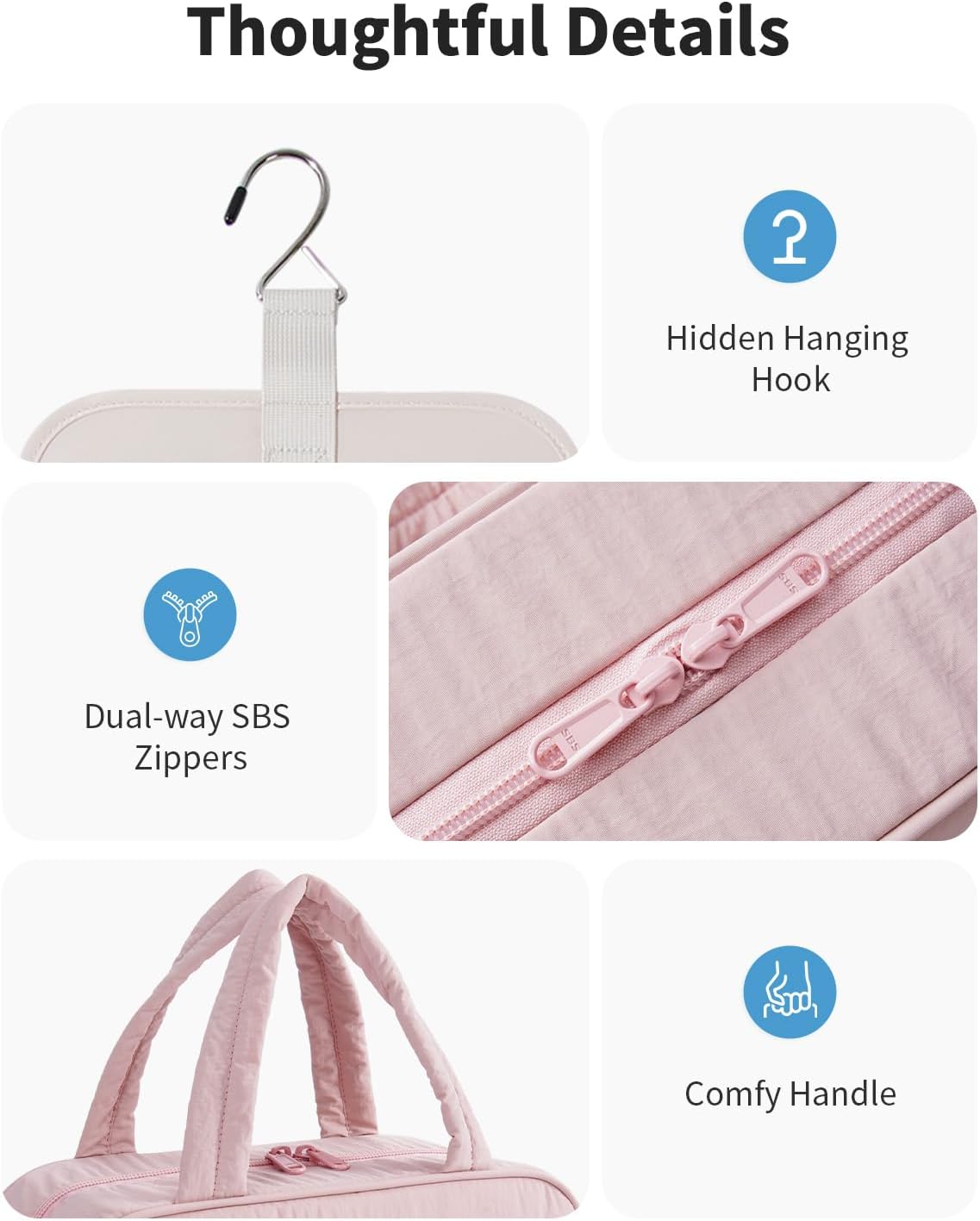 Quilted Travel Toiletry Bag for Women - Portable Makeup Organizer | Pink