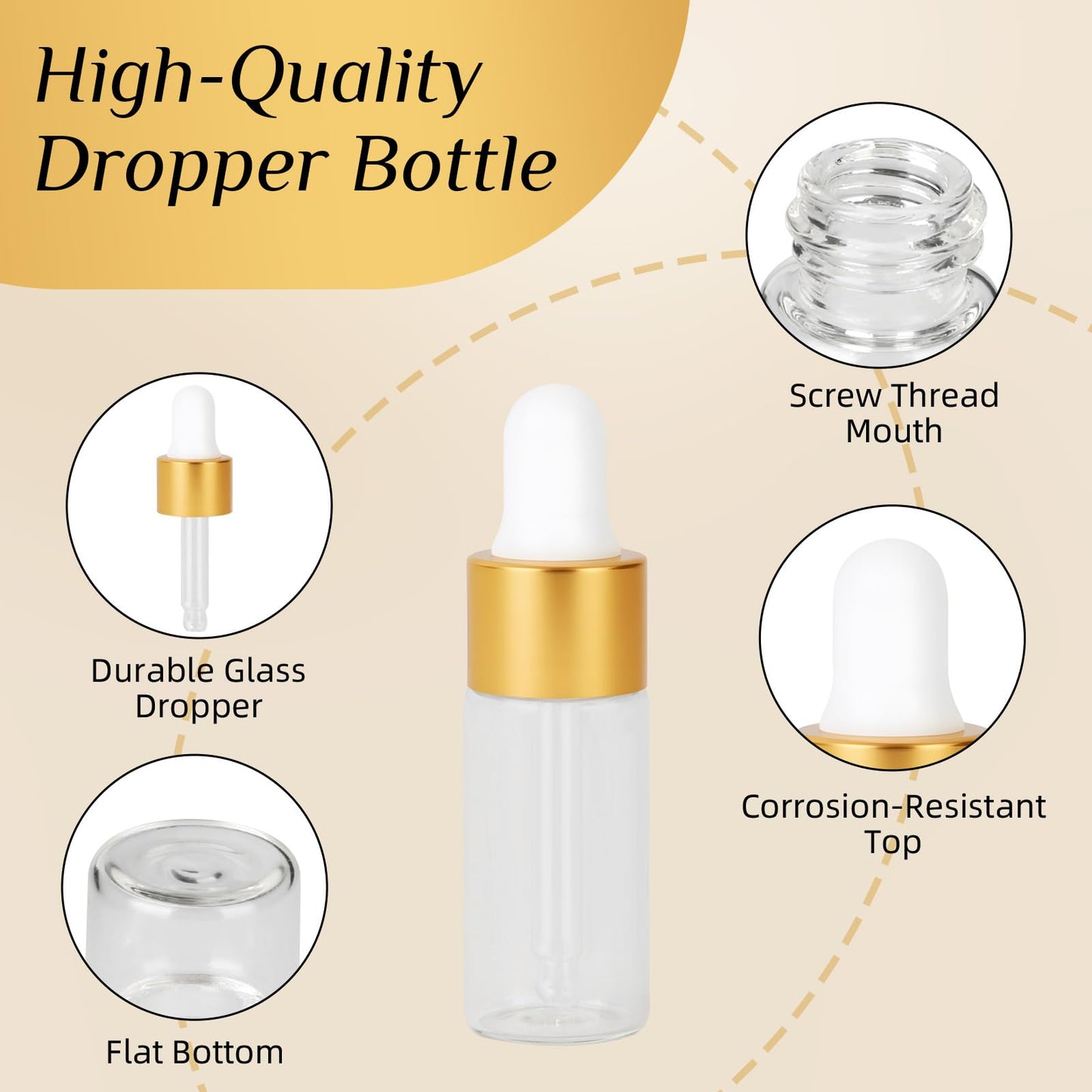 AGZHTYJQ 36pcs 5ml Mini Cuticle Oil Dropper Bottle Serum Travel Container Clear Glass Dropper Bottle For Perfume Cosmetics Liquid Aromatherapy Lab Sample Bottles With 2 Droppers