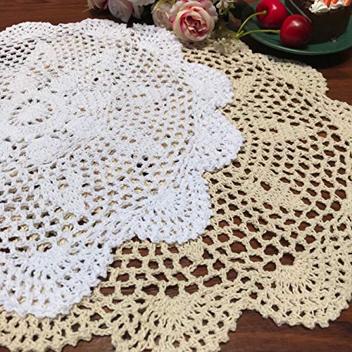 Damanni 19-Inch Handmade Cotton Crochet Lace Doily - Round White Tablecloth