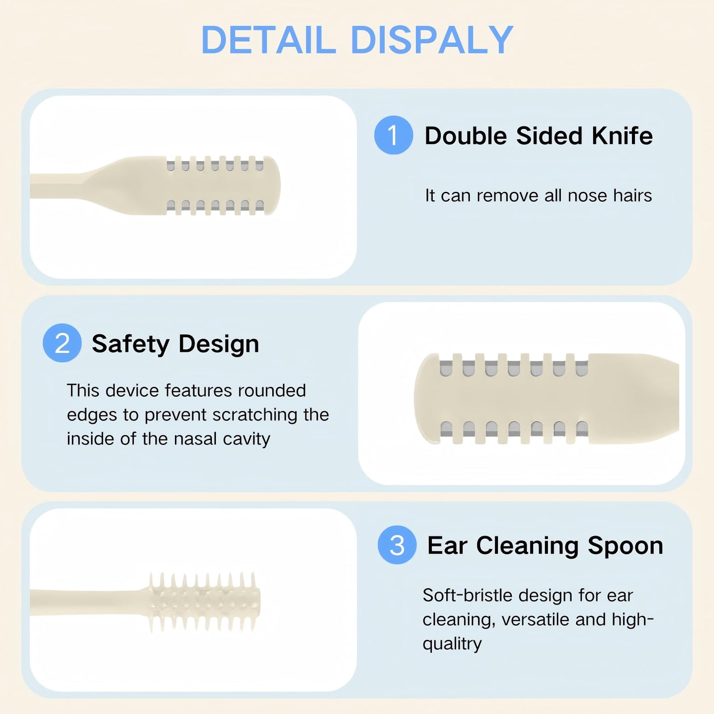 Epeosuc 2-in-1 Nose Hair Trimmer, 2026 New Portable Manual 360° Rotating Nasal Hair Cutter, Nostril Hair Removal Tool with Ear Picker for Travel Essentials (Beige, 3PCS)