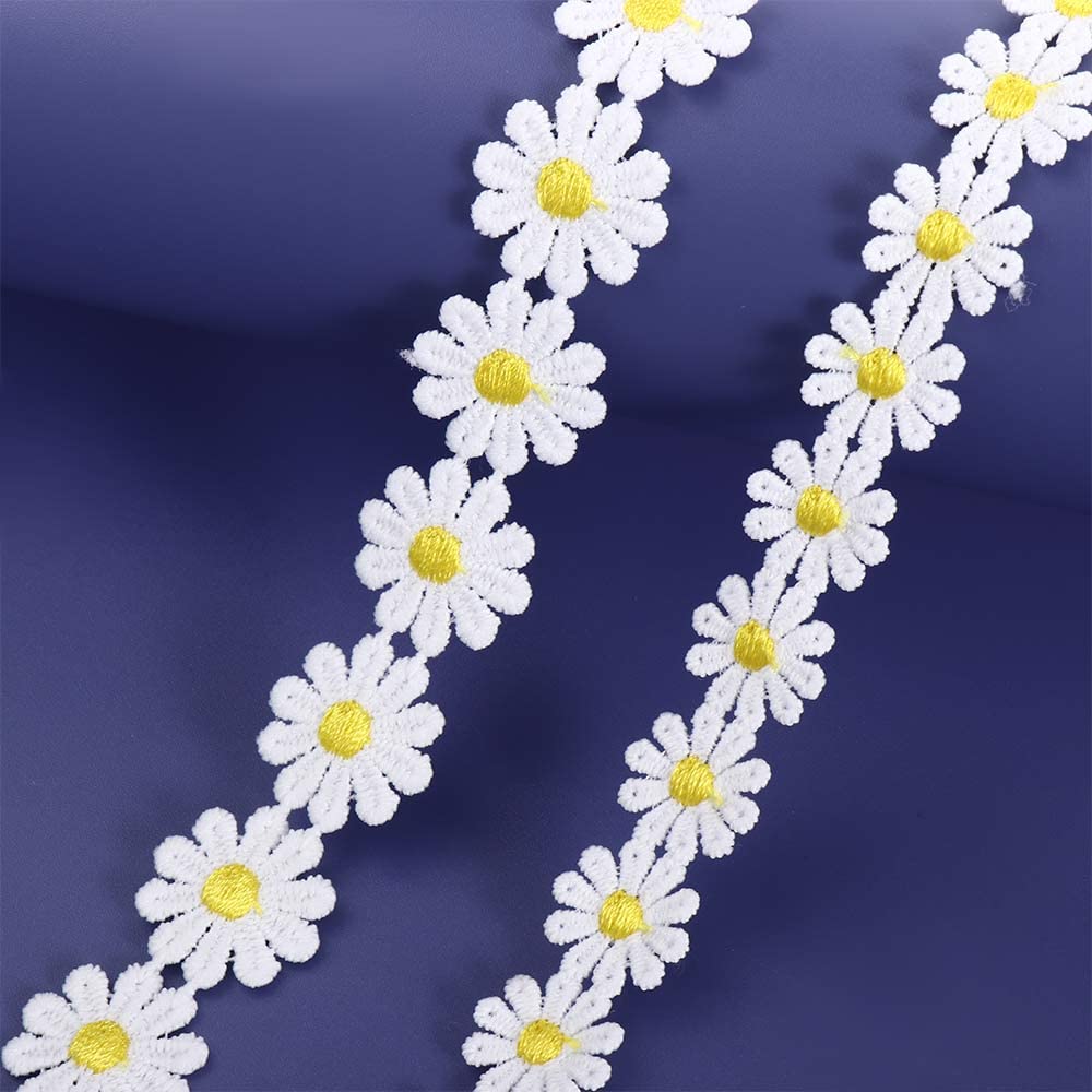 Daisy Lace Trim Bright Ribbon Headwear Decor Small Yellow Flower Embroidered Handmade DIY Sewing Trimming Decor(E)