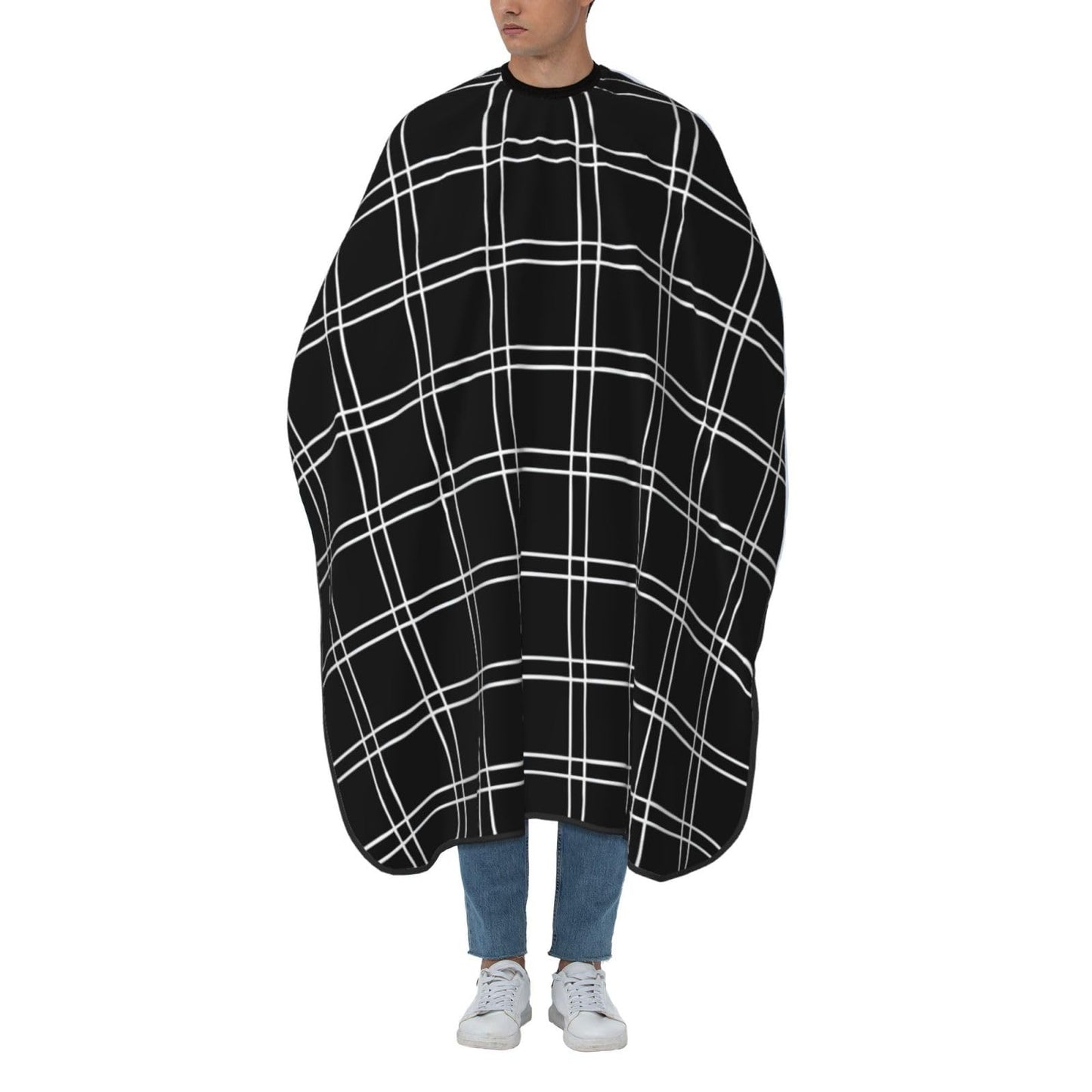 Black Tartan with White Lines Adult Professional Hair Cutting Cape Adjustable Snap Large Size 55x66 in