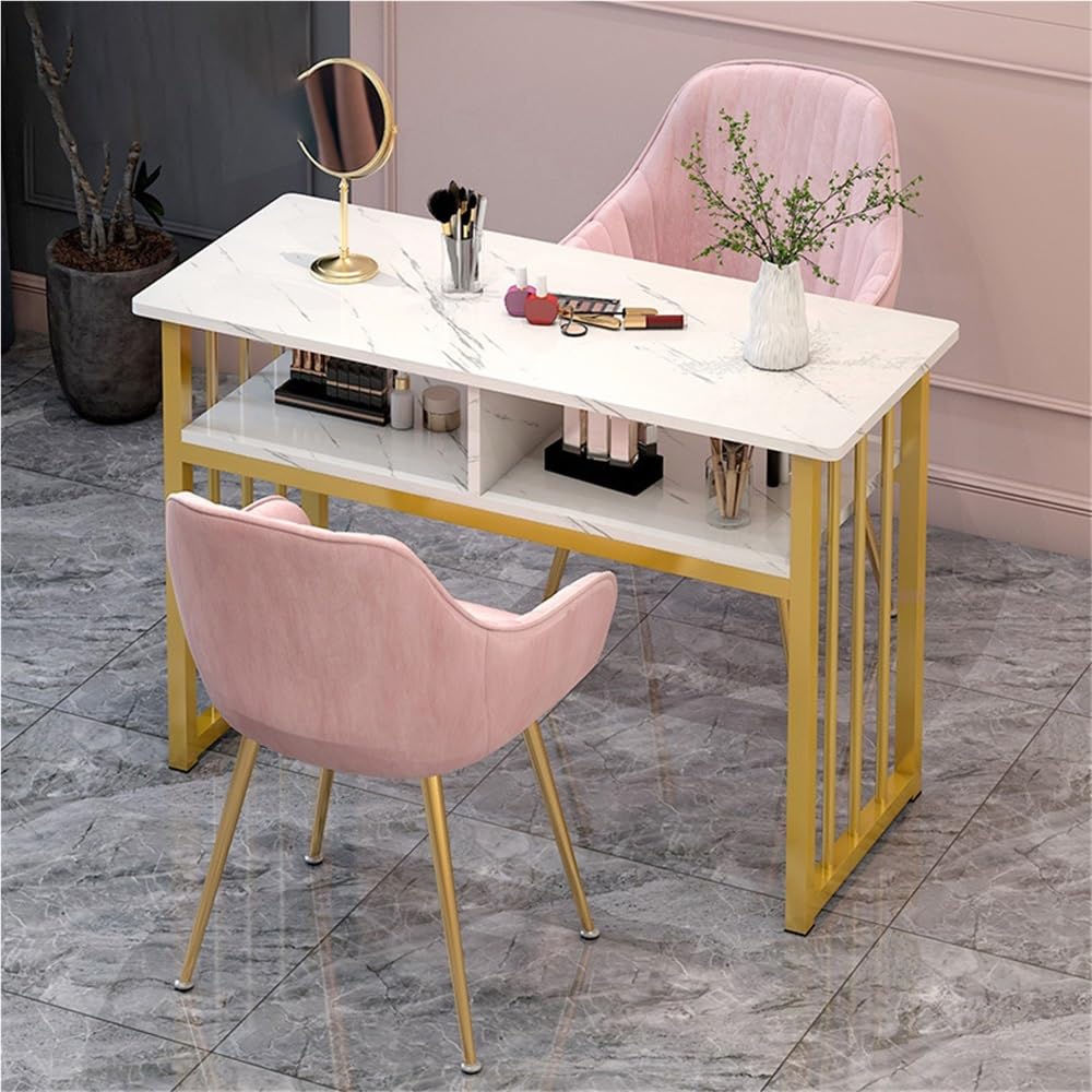 Vpswekans Professional Nail Table with Marble Texture, Double Manicure Desk for Nail Tech, Salon Decor and Beauty Supplies (31.5 * 15.7 * 30.7in)