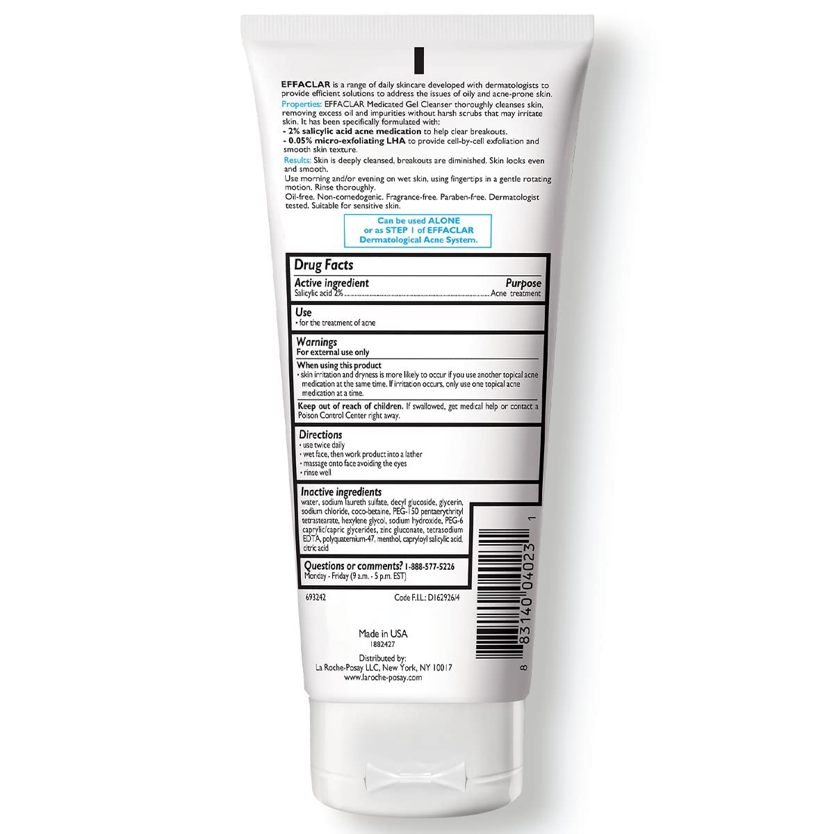 La Roche-Posay Effaclar Medicated Gel Cleanser - 2% Salicylic Acid Foaming Acne Wash | Oil-Free, Targets Excess Oil