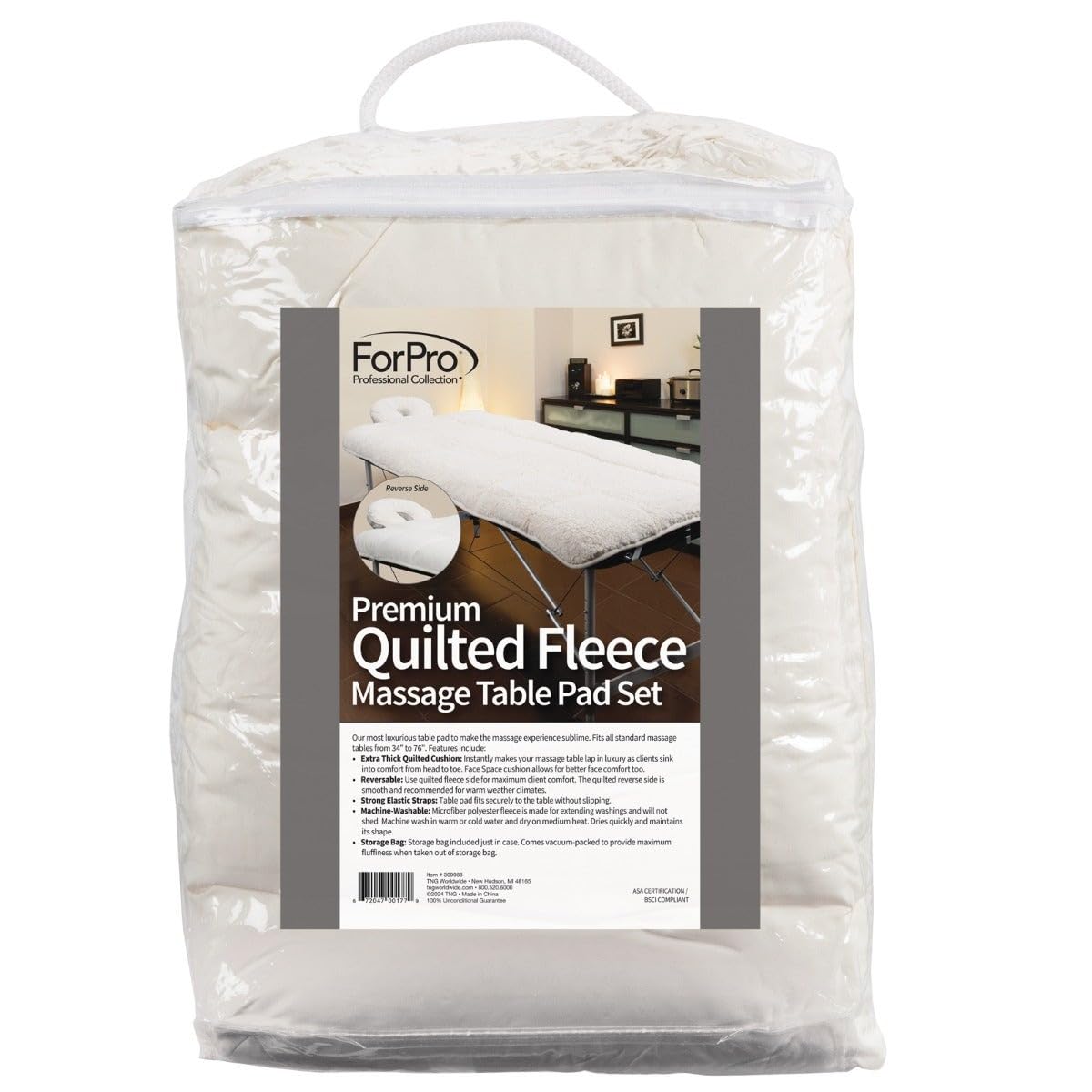 ForPro Premium Quilted Fleece Massage Table Pad Set - Extra Soft & Hypoallergenic | Natural Color