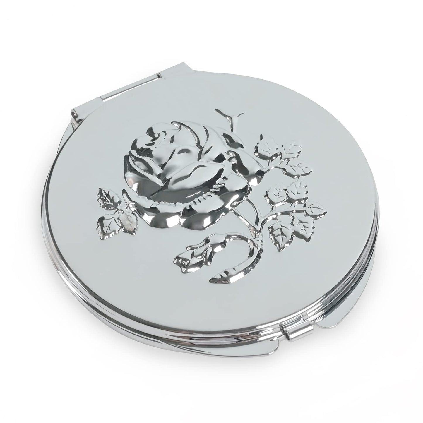 Goshentech Retro Metal Travel Portable Mirror Compact Mirror Make up Mirror 1x/2x Magnification Compact &Portable Foldable (Silver)