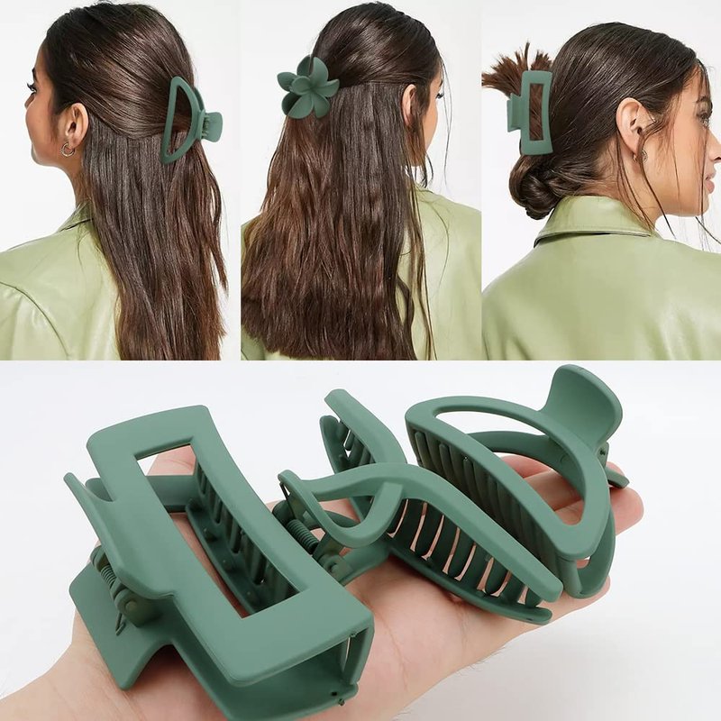 Ahoney 5 Pack Large Claw Hair Clips: Thick Hair Butterfly Flower Banana Clamps, Strong Hold Non-Slip Hair Accessories for Women (Green)