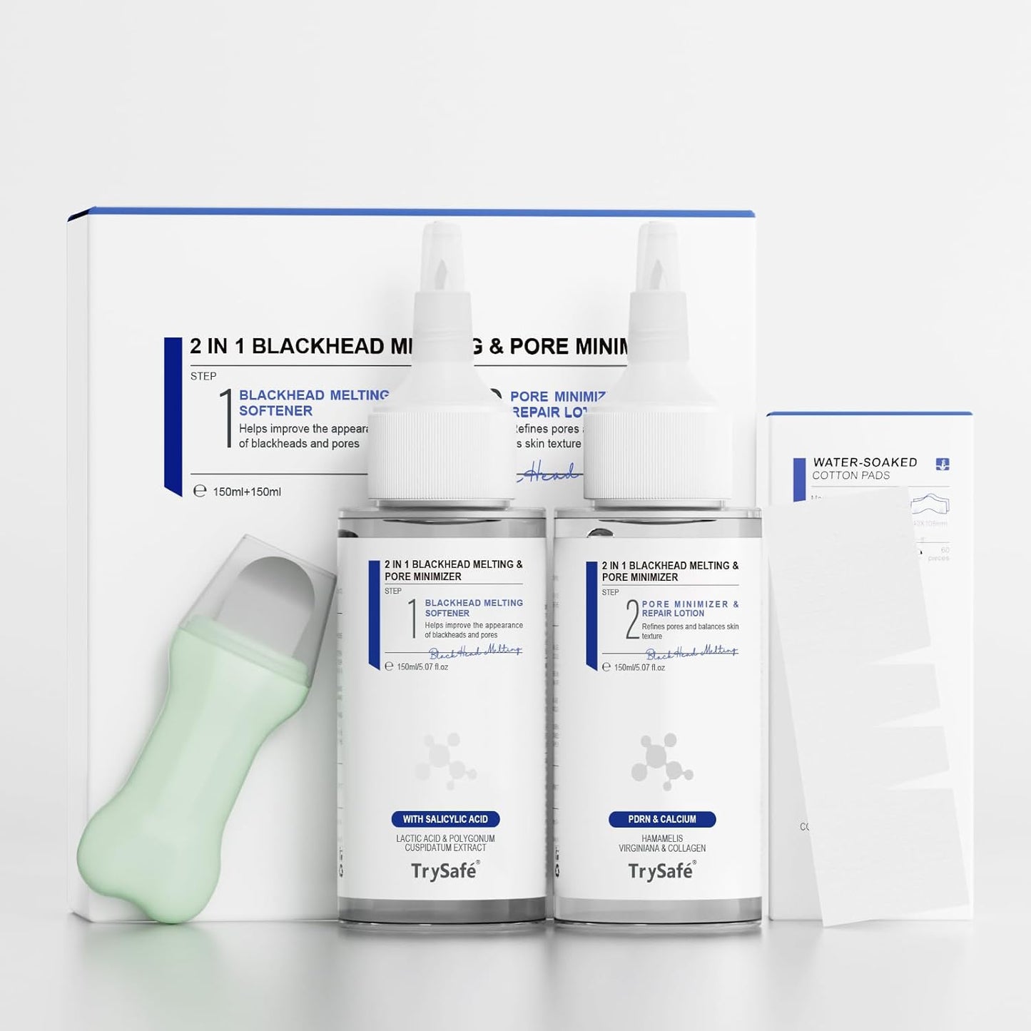 **PDRN & Calcium Blackhead Melting Pore Minimizer - 10.15 fl oz | 60 Skin Wrap Cotton Pads for Sebum Control & Moisturizing | Korean Skincare**
